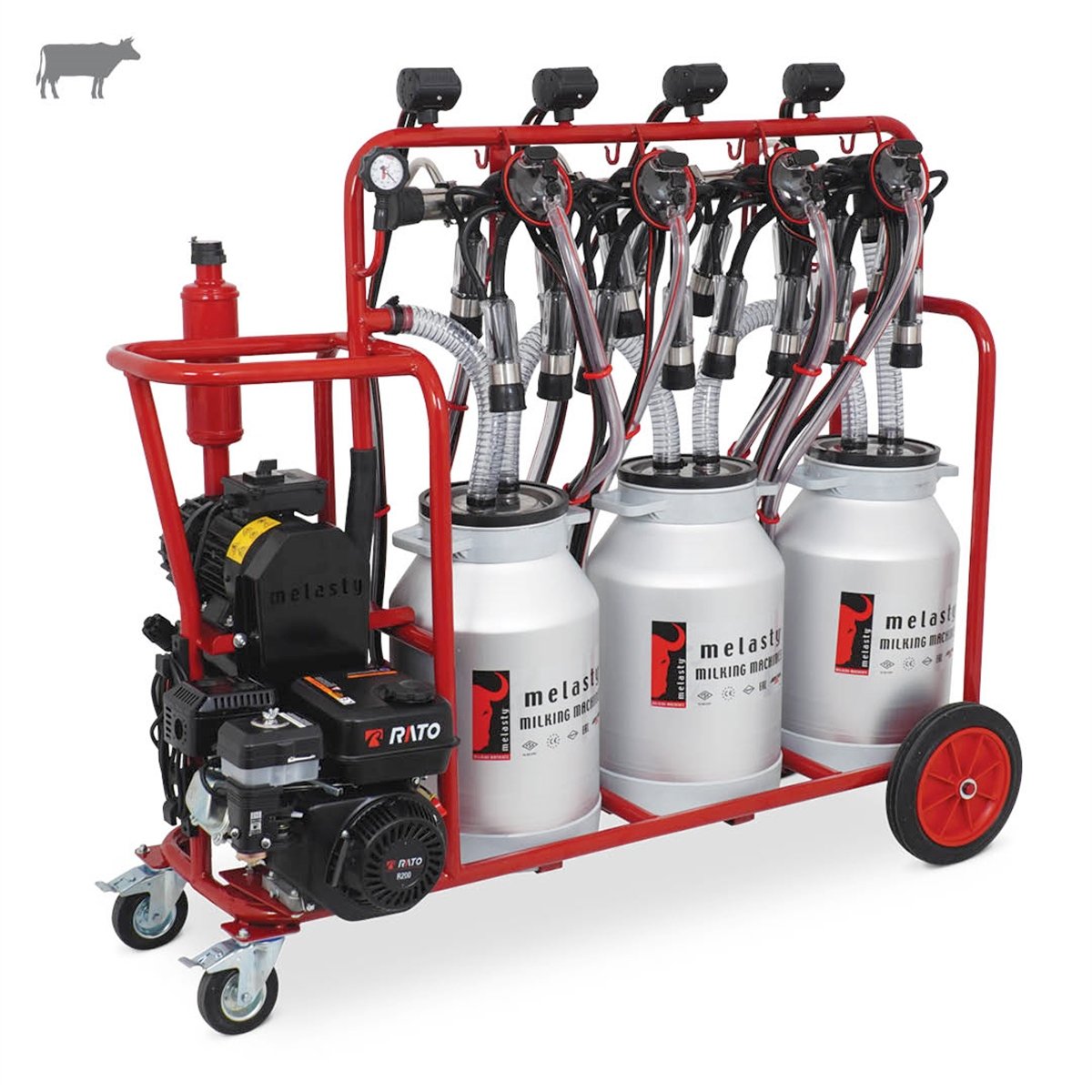 Melasty Dörtlü İnek Süt Sağma Makinesi (Alüminyum Güğüm - Kauçuk Memelik)  (Benzinli) (Üç Güğüm) (Plus Yağlı Pompa) | Cimritilki.com