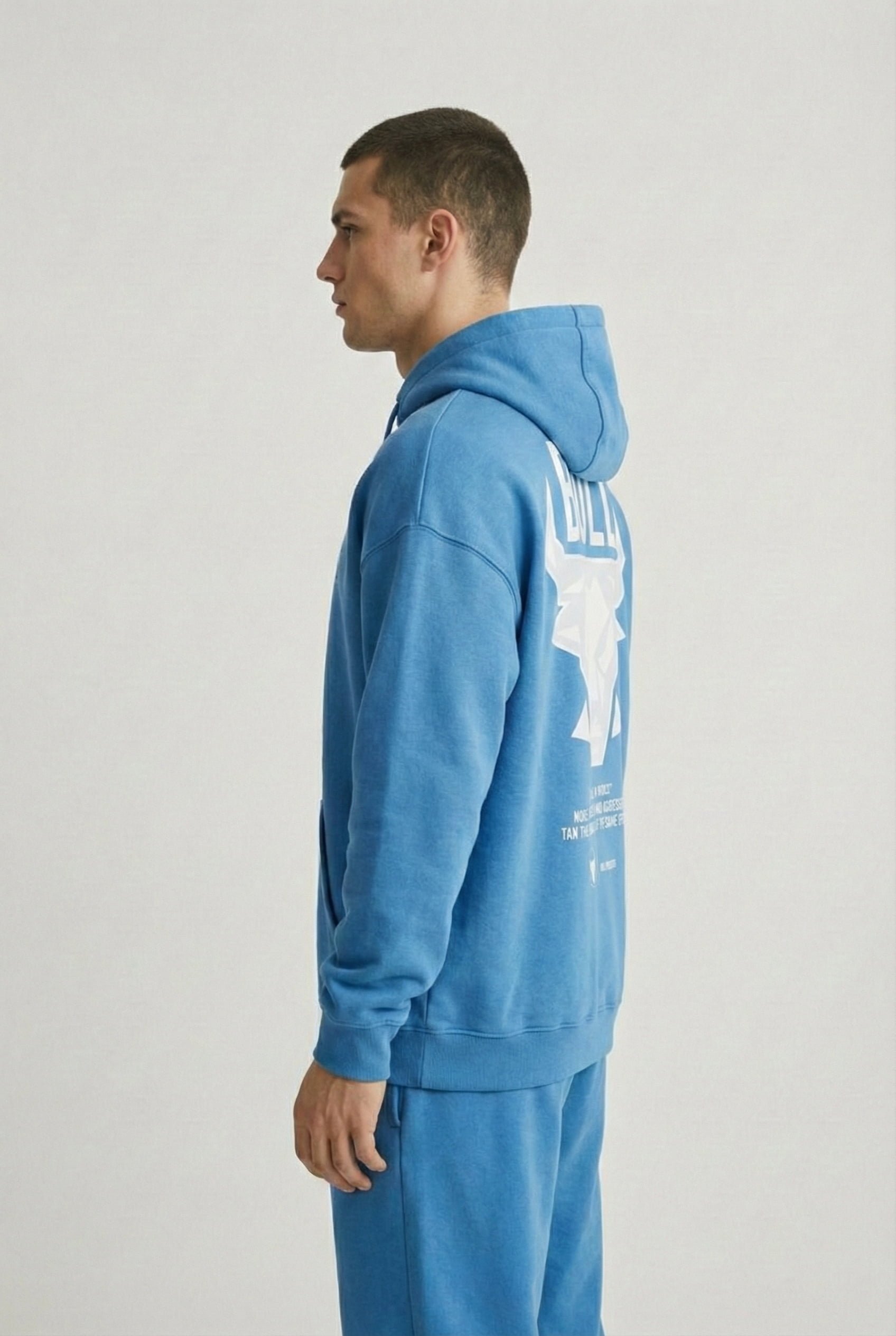 Erkek Bull Baskılı Oversize Hoodie Mavi - Sokak Modası