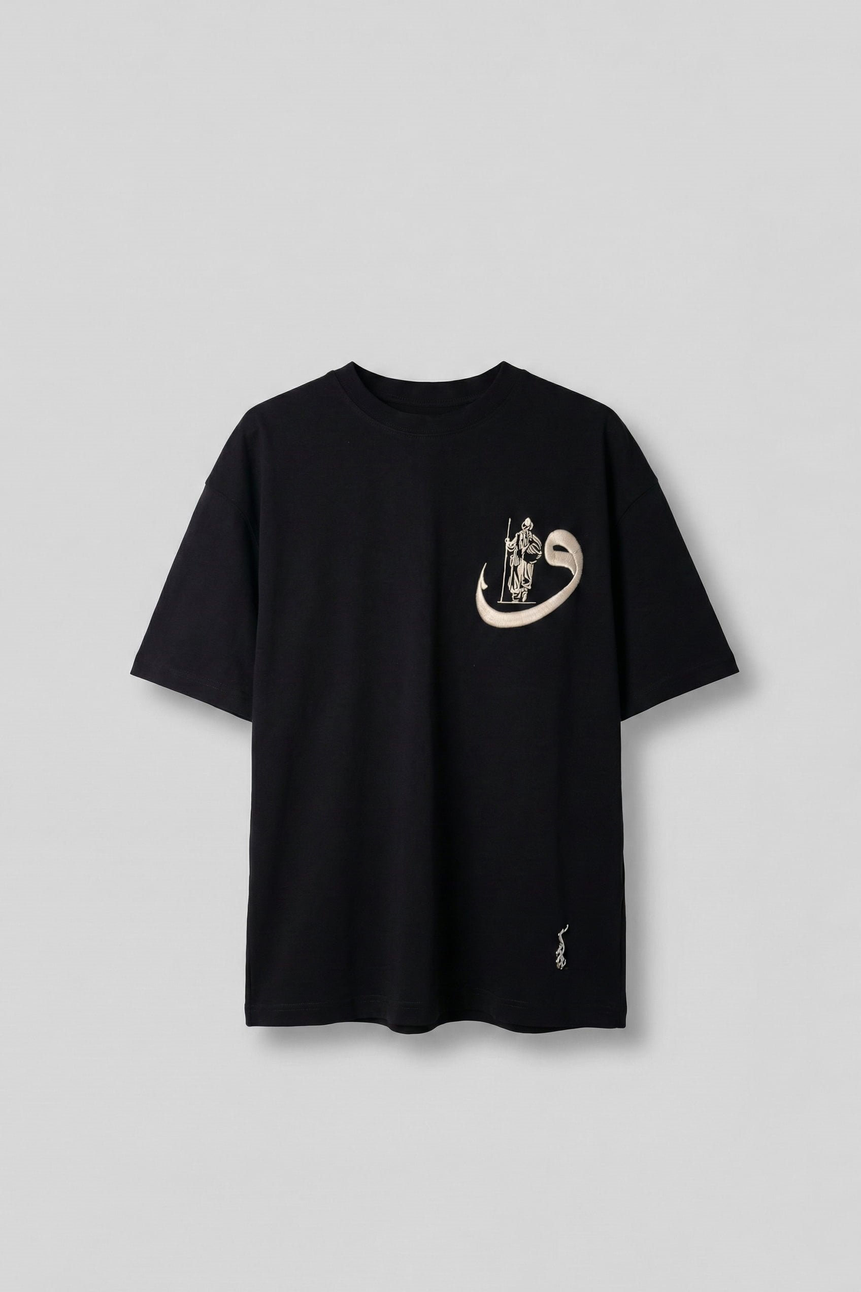 Erkek Oversize Kaligrafi Nakışlı Motif T-Shirt Siyah | ABLUKA