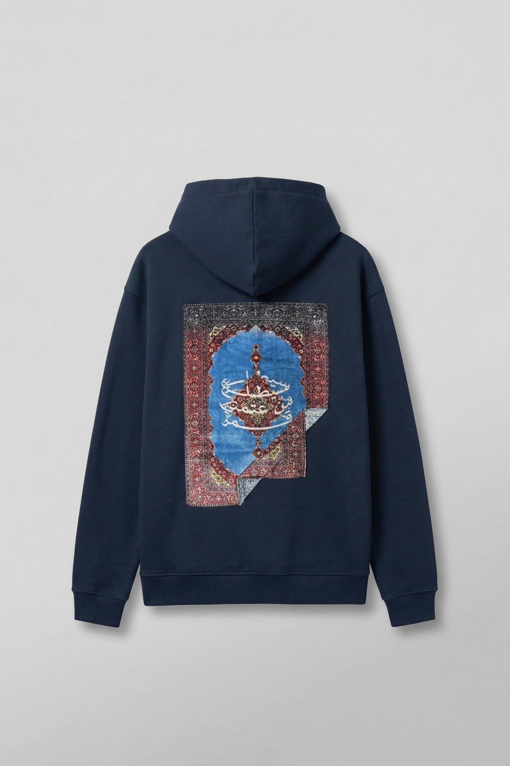 Erkek Oversize Sırt Yamalı Hoodie Lacivert | Abluka