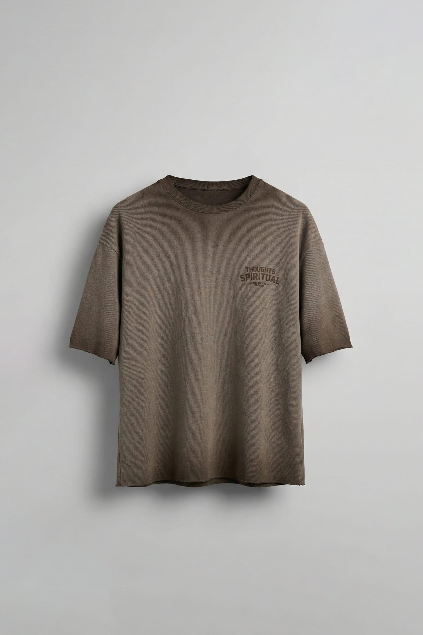 Erkek Oversize Yıkamalı Örme T-Shirt Kahve | Abluka