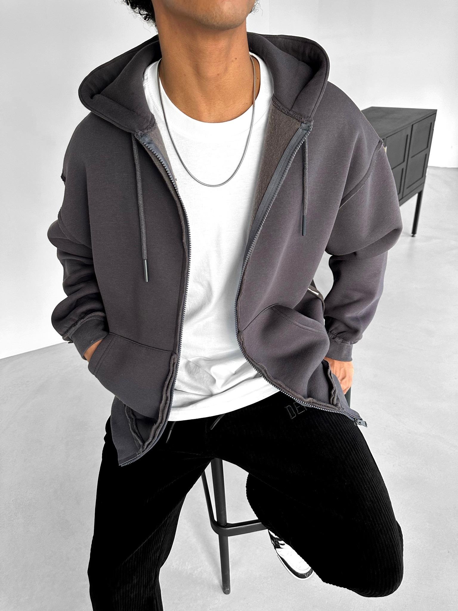 WANIMA ZIP-UP HOODIE Lサイズ Füme Oversize Fermuarlı Zip Hoodie Erkek Sweatshirt | ABLUKA
