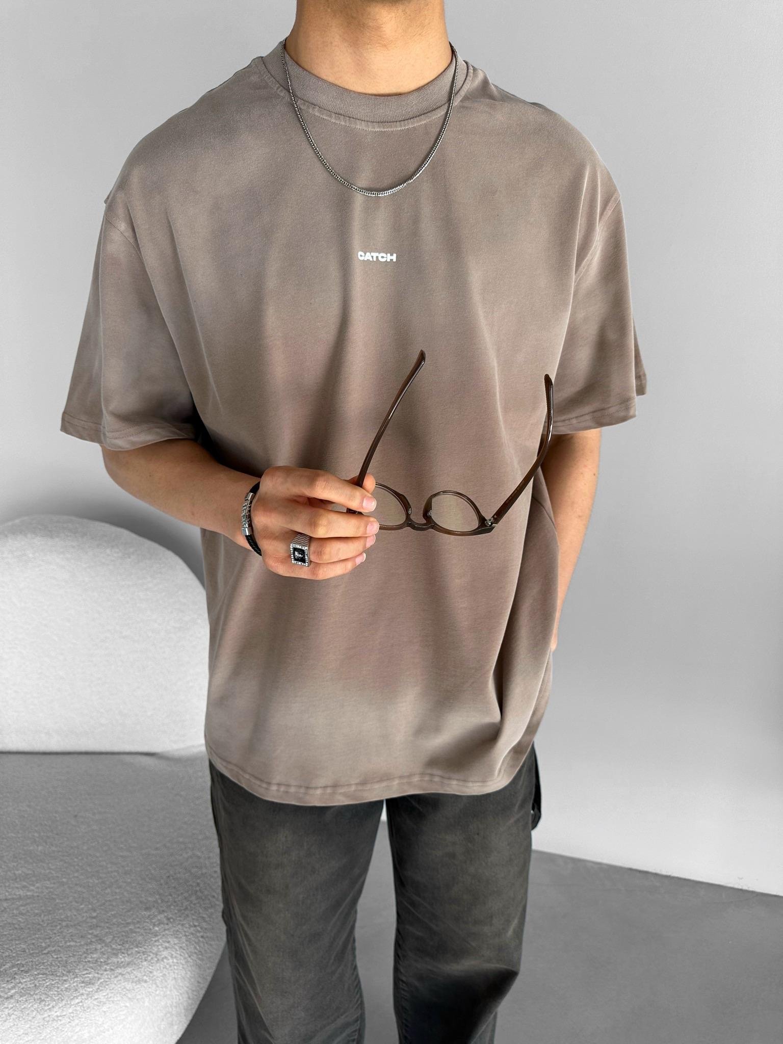 yucco様 Erkek Oversize Yıkamalı Dokulu T-Shirt Açık Kahve