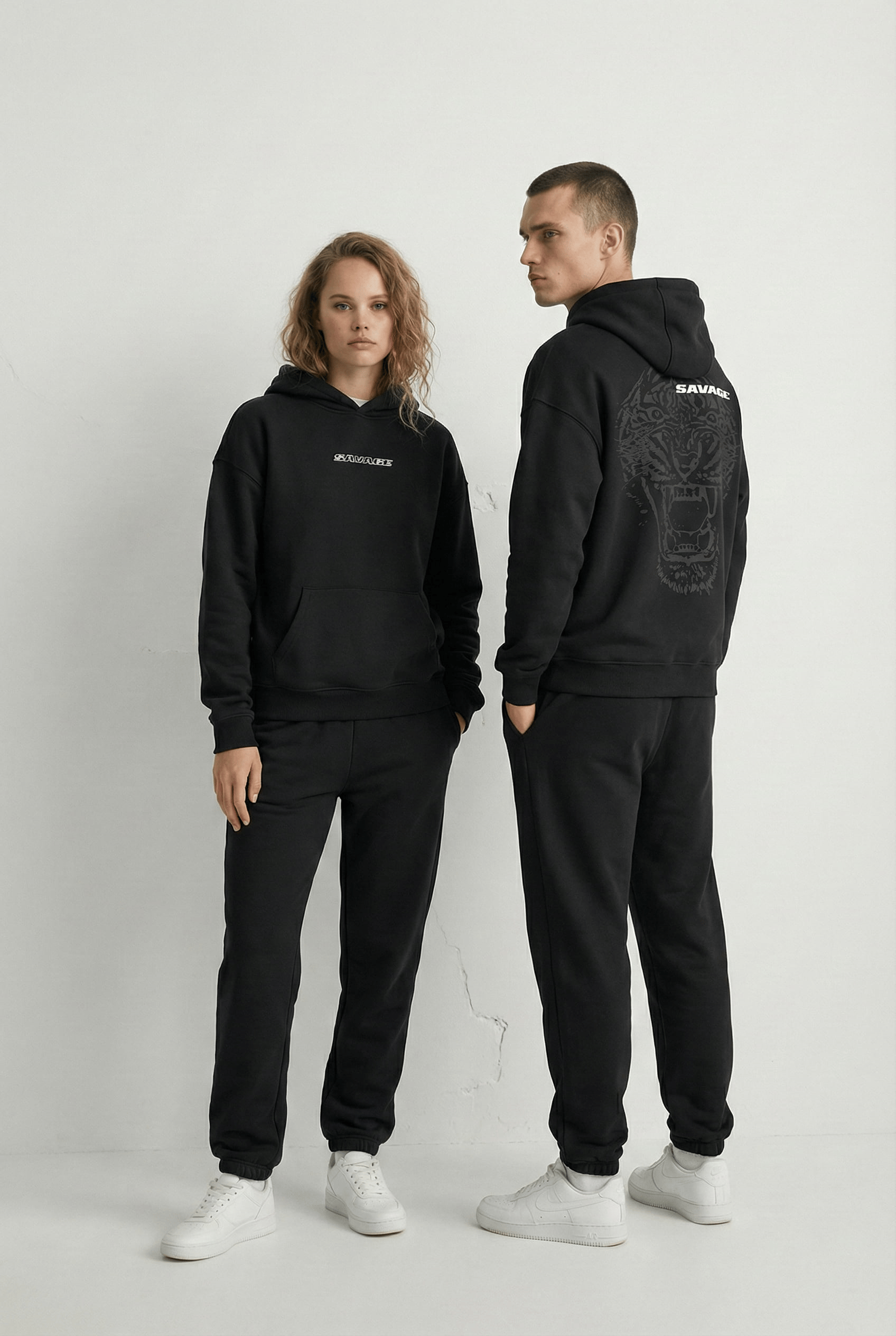 Unisex Oversize Savage Baskılı Kalın Hoodie Siyah | Abluka