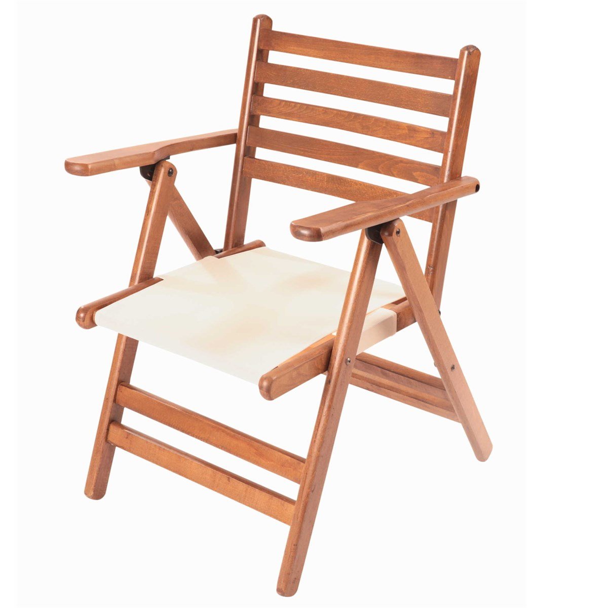 Marmaris Katlanır Ahşap Bahçe Balkon Sandalyesi -Kolçaklı -PVC Oturumlu