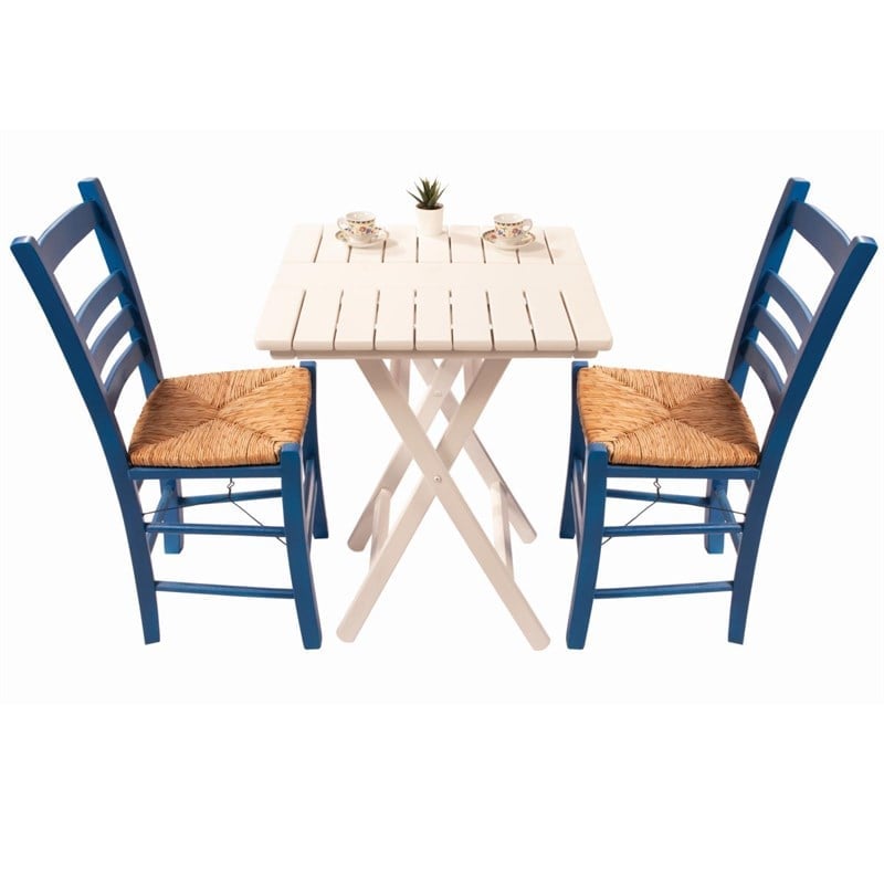 Riva Ahşap Masa Sandalye Takımları -2 Kişilik Bahçe Balkon Mavi Beyaz Set