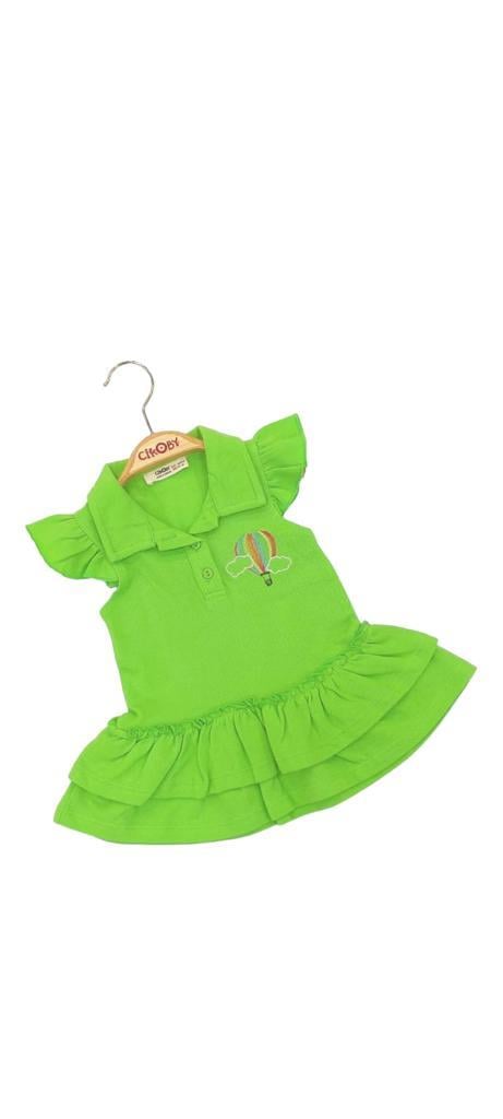 Kız Bebek Çocuk Pamuklu Kolları Fırfırlı Lacoste Kumaş Elbise