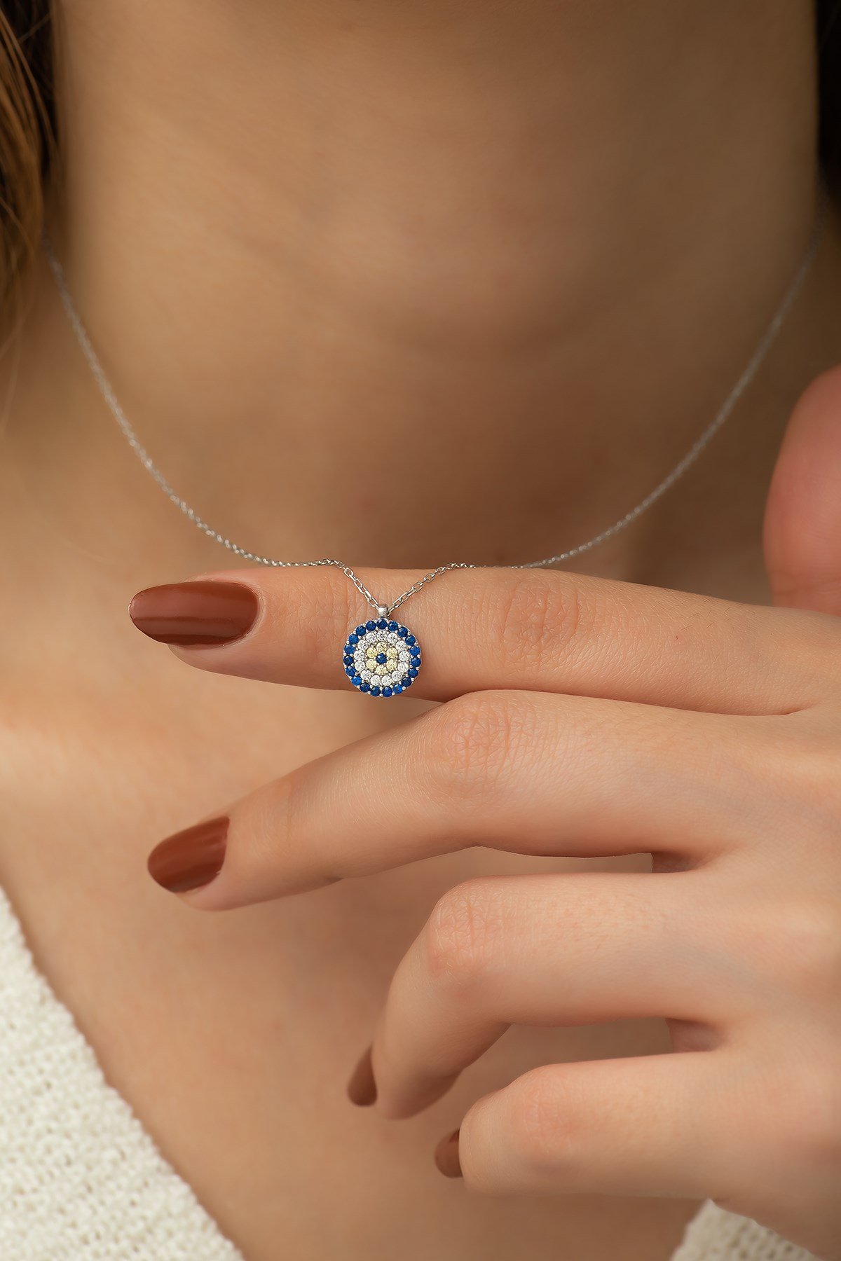 925 Ayar Minik Nazar Kolye Kadın Gümüş Kolye