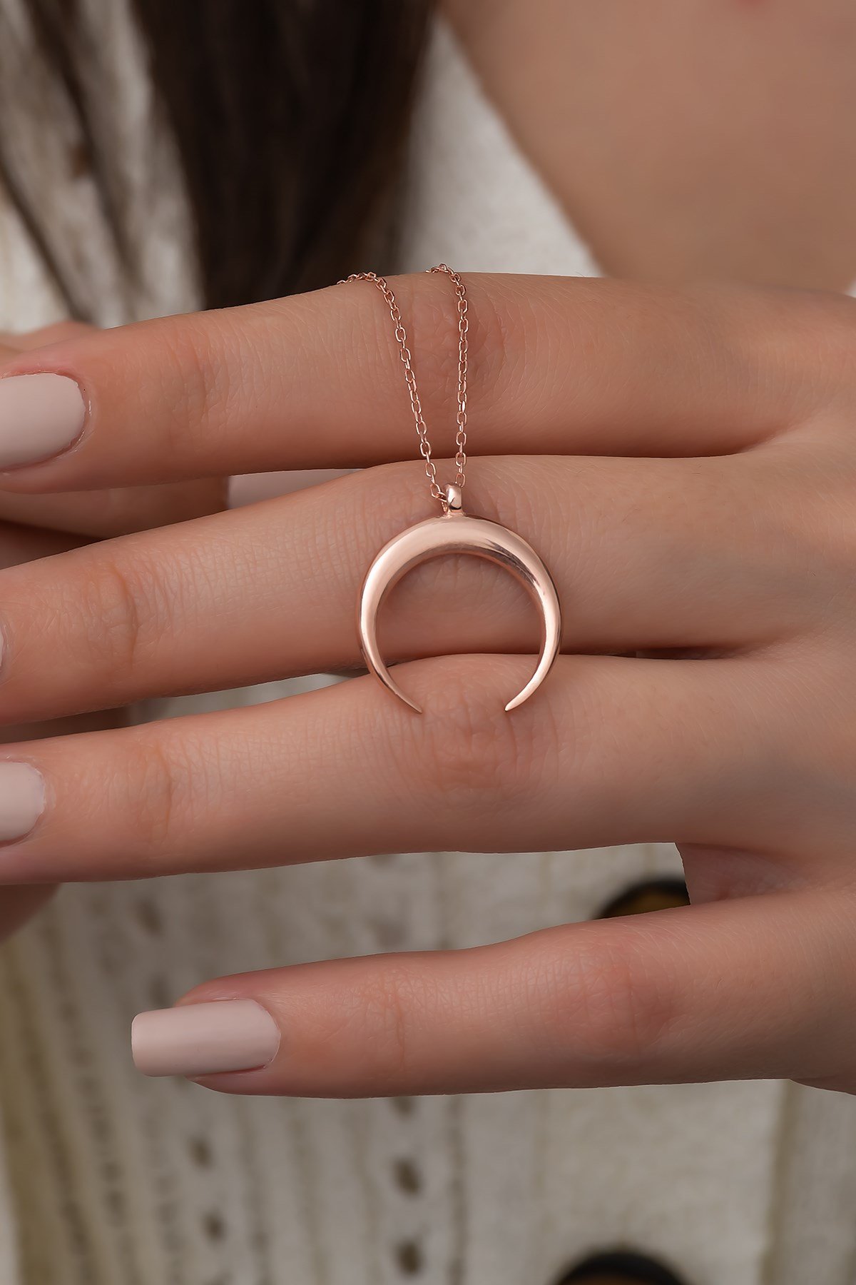 925 Ayar Ters Hilal Kolye Bayan Gümüş Kolye