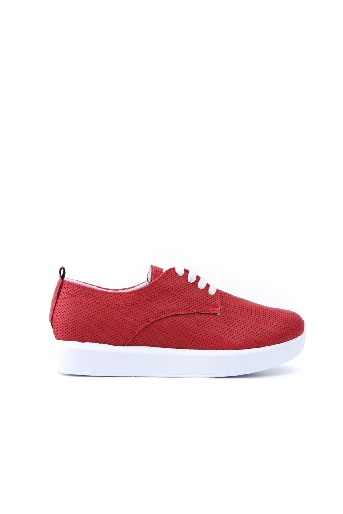 Jess Kırmızı Bağcıklı Düz Sneakers Spor Ayakkabı