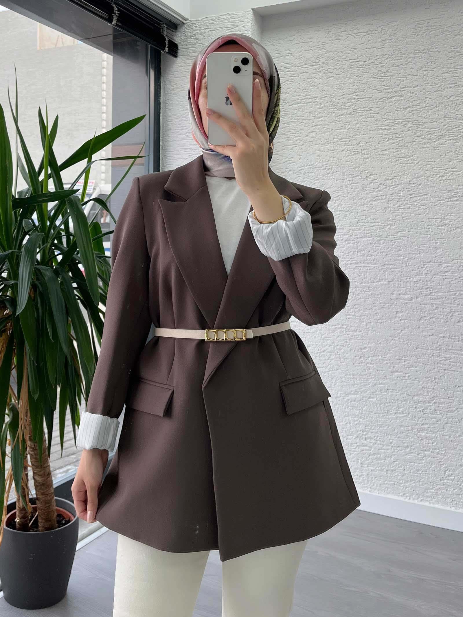 Kahve Astar Detaylı Kadın Ceket