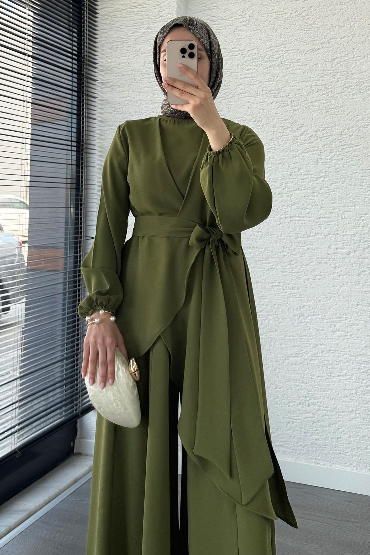Nora Asimetrik Pantolonlu Takım – Haki