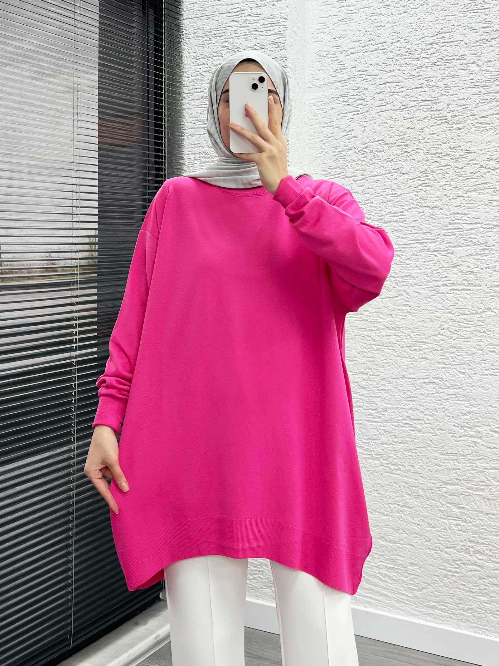 Pembe Alt Oval Kesim Merserize Kadın Kazak