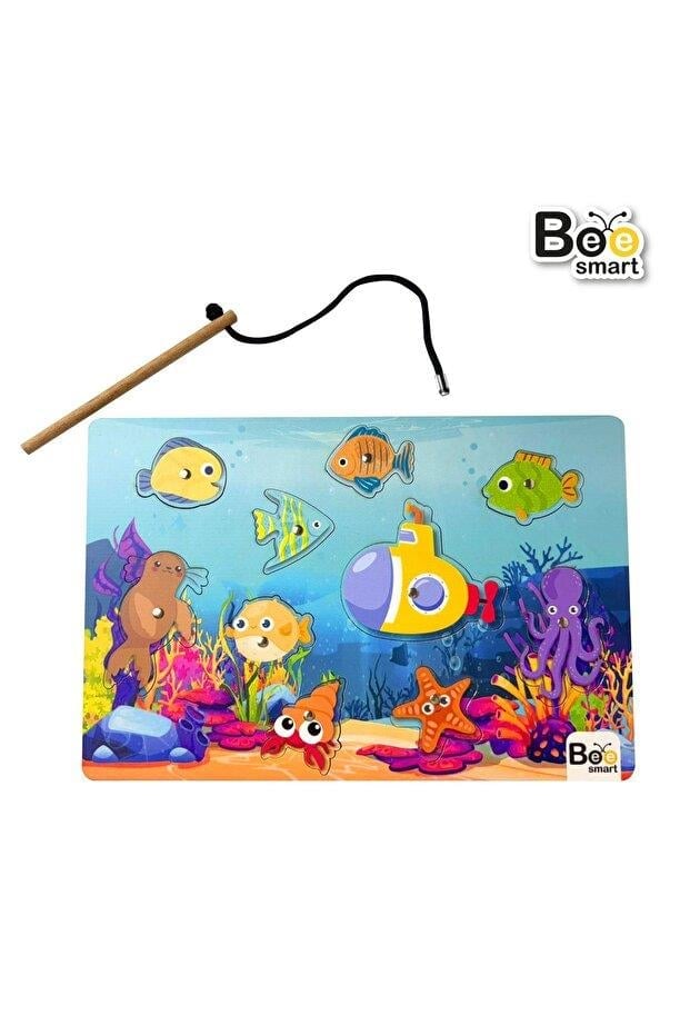 Bee Smart Balık Tutma Puzzle Eğlenceli Ahşap Oyuncak 1+ Yaş