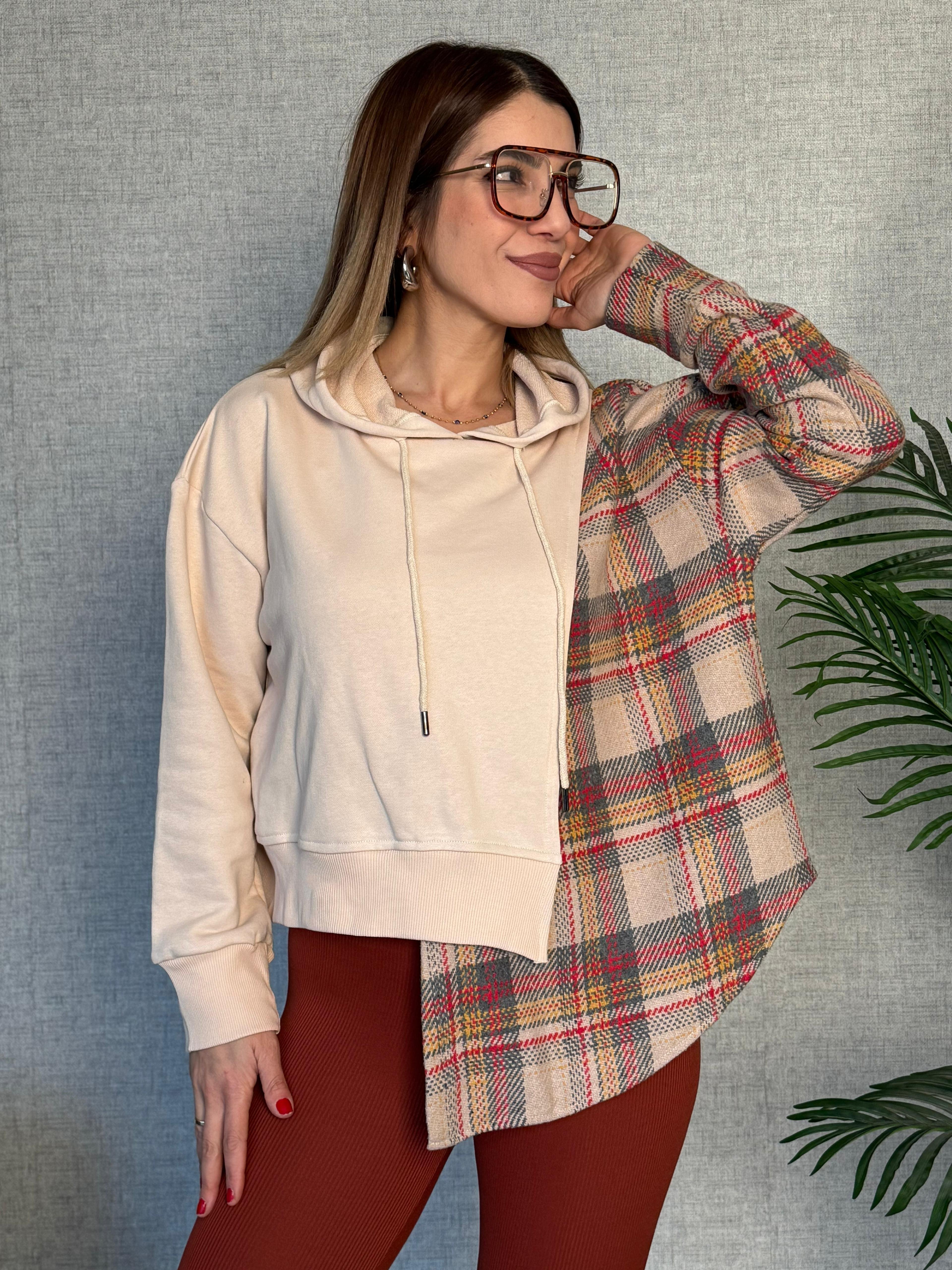 Gubi Tasarım Bej Oduncu Gömlekli Poplin Sweatshirt