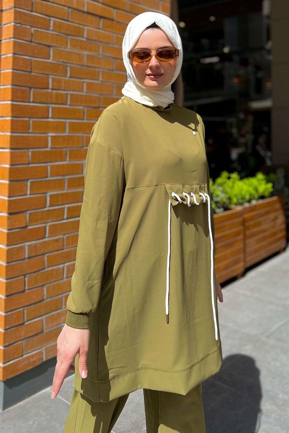 Armine Tunik Pantolon İkili Takım Yağ Yeşili - Ferfure | Moda Gündem