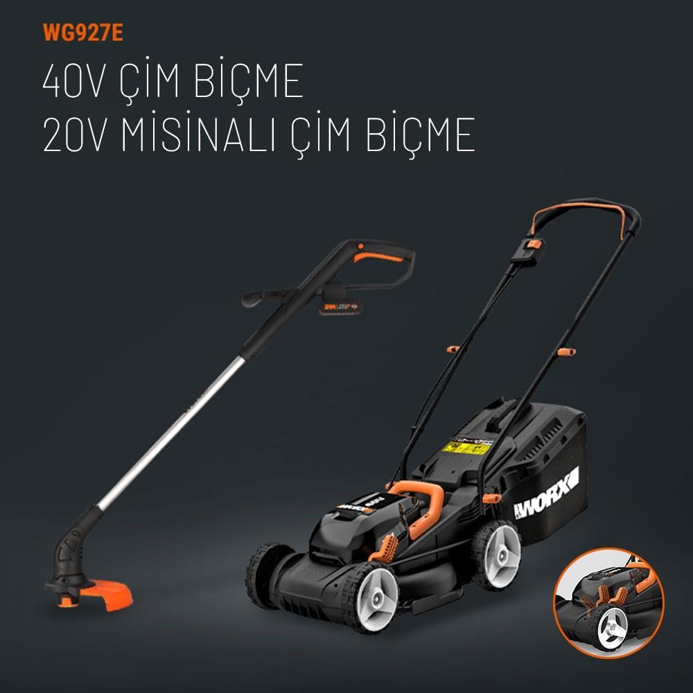 WORX WG927E 40Volt 2.0Ah. Li-ion 34cm Profesyonel Şarjlı Çim Biçme
