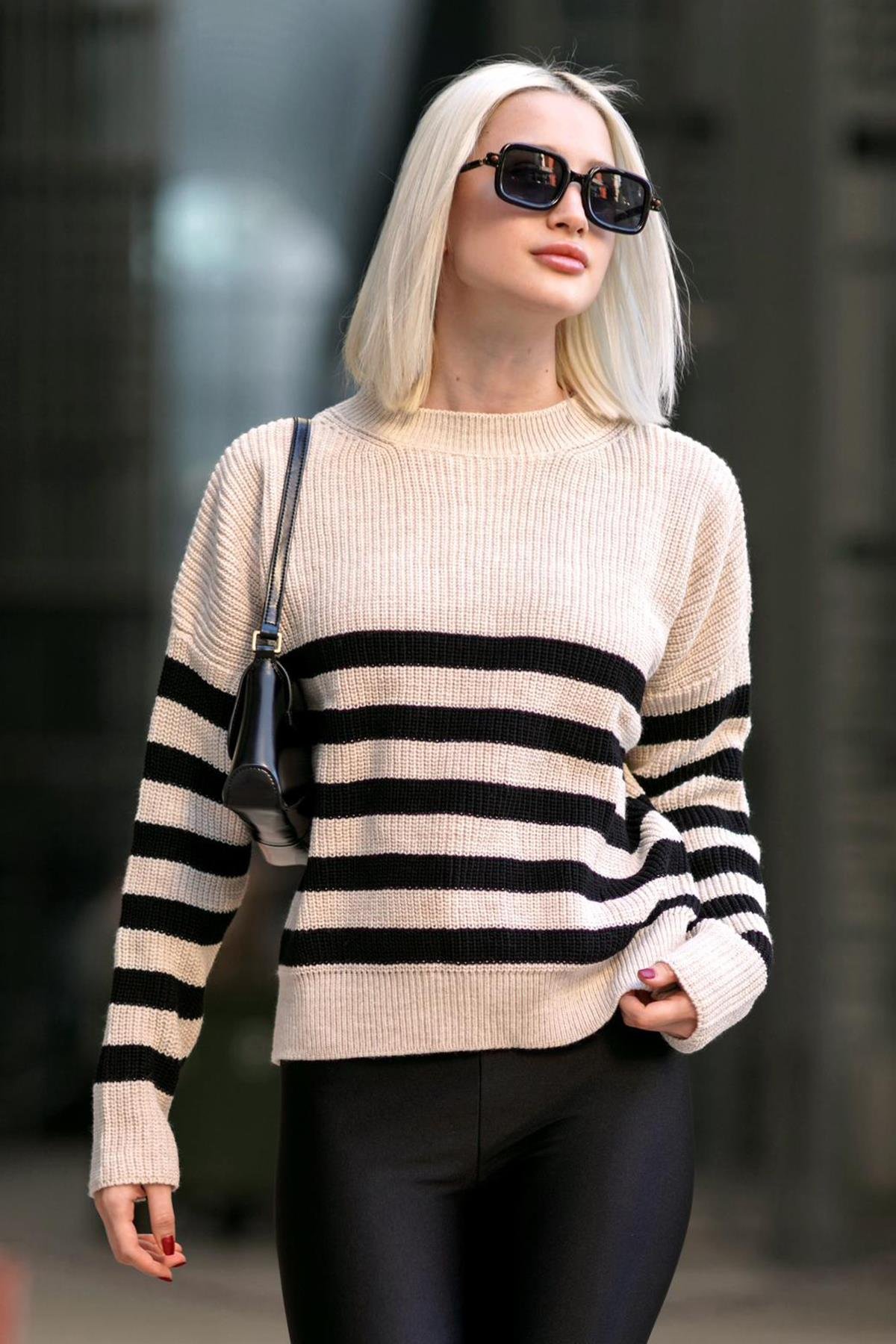 Beige Striped Sweater -- Mad Girls -- Madmext