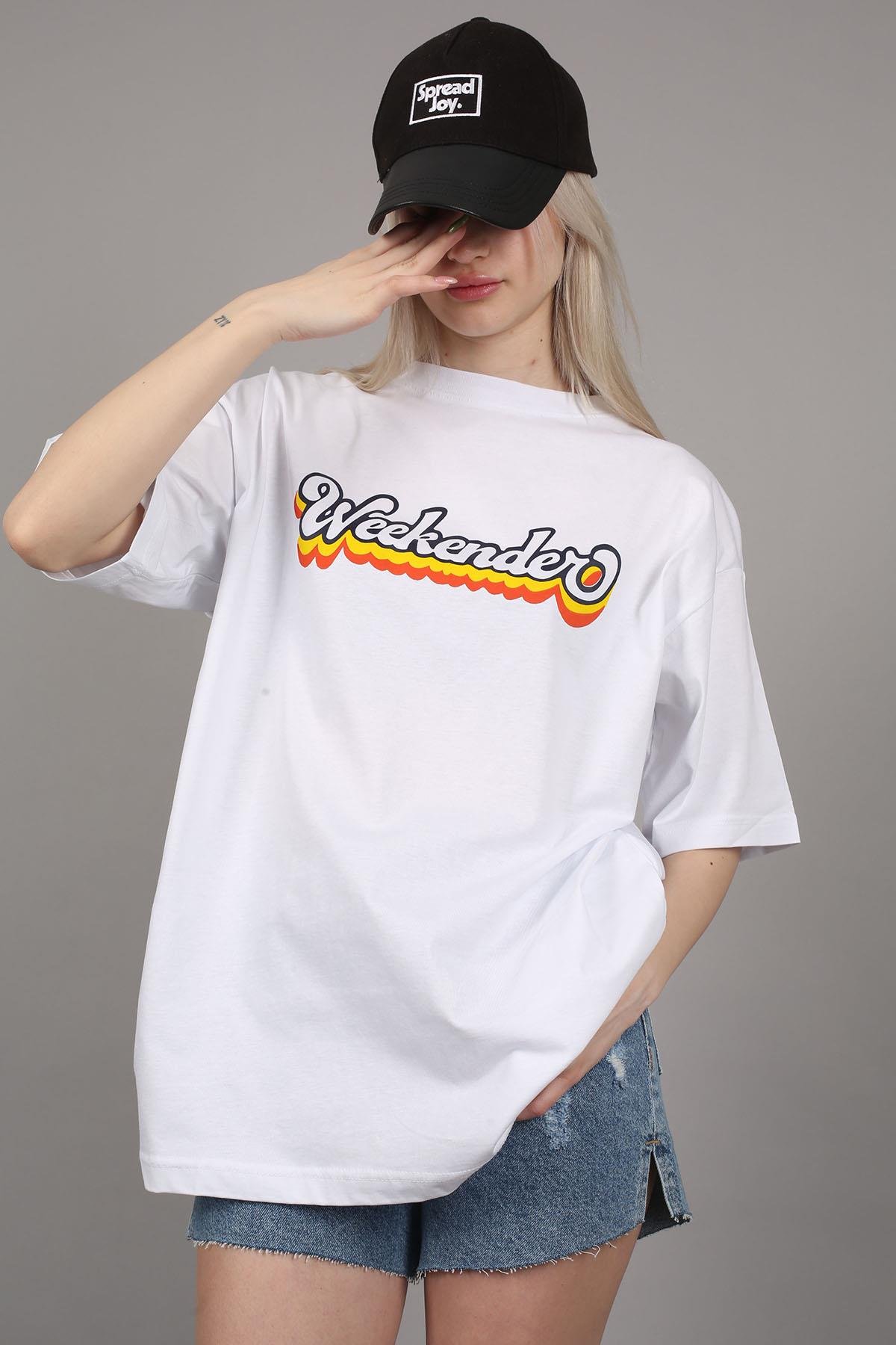 Women Printed Oversize White T-Shirt -- Madmext