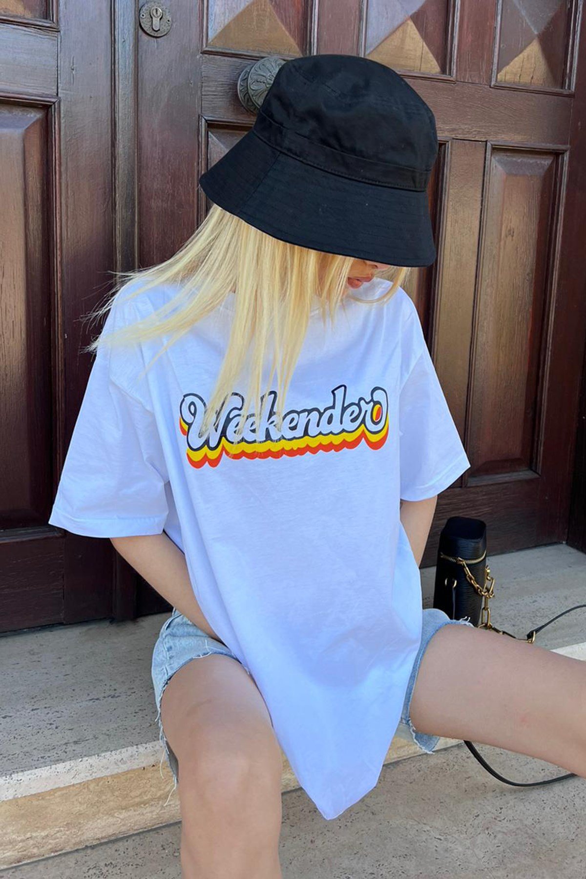 Women Printed Oversize White T-Shirt -- Madmext