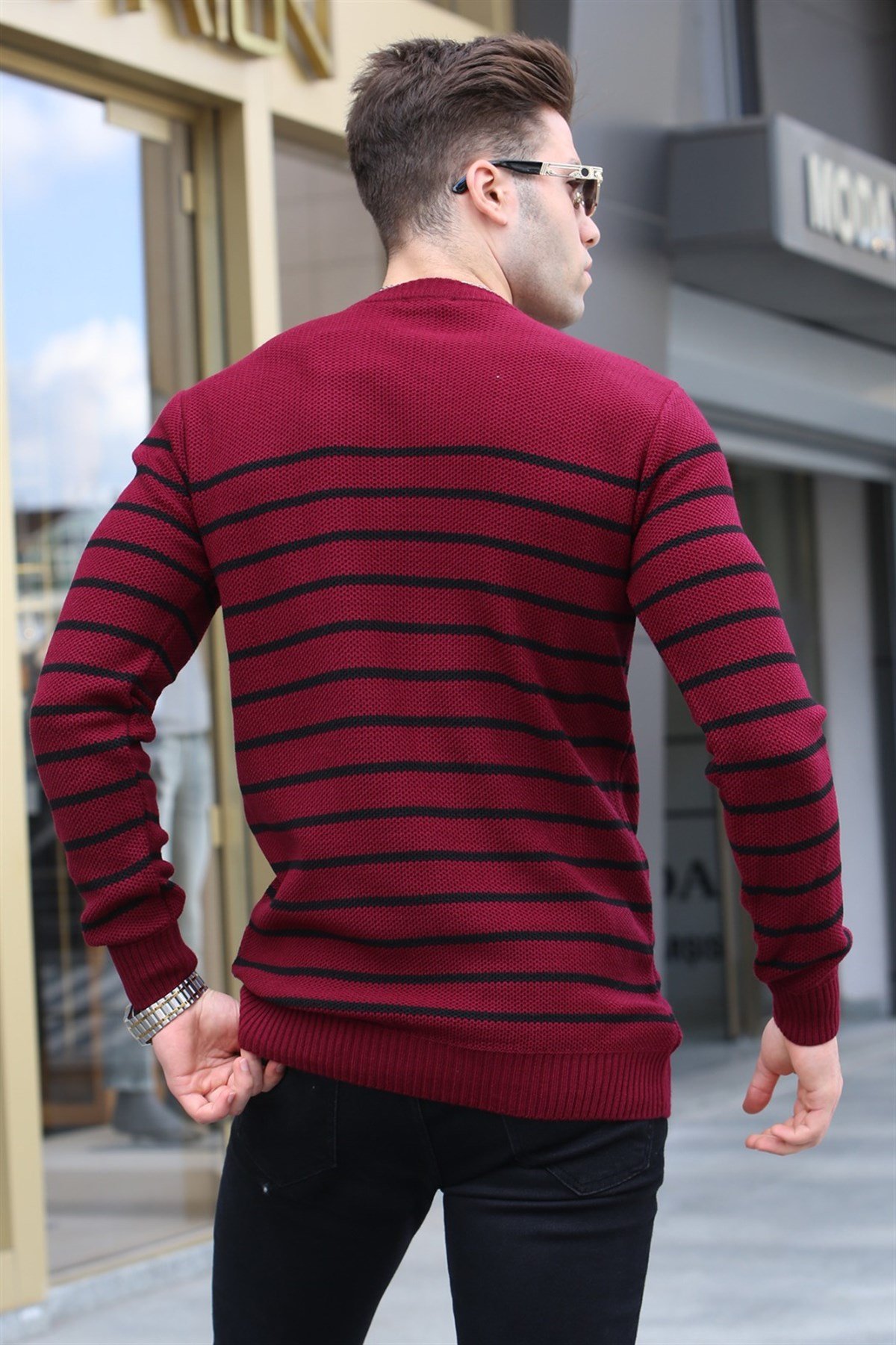 Maroon striped sweater outlet