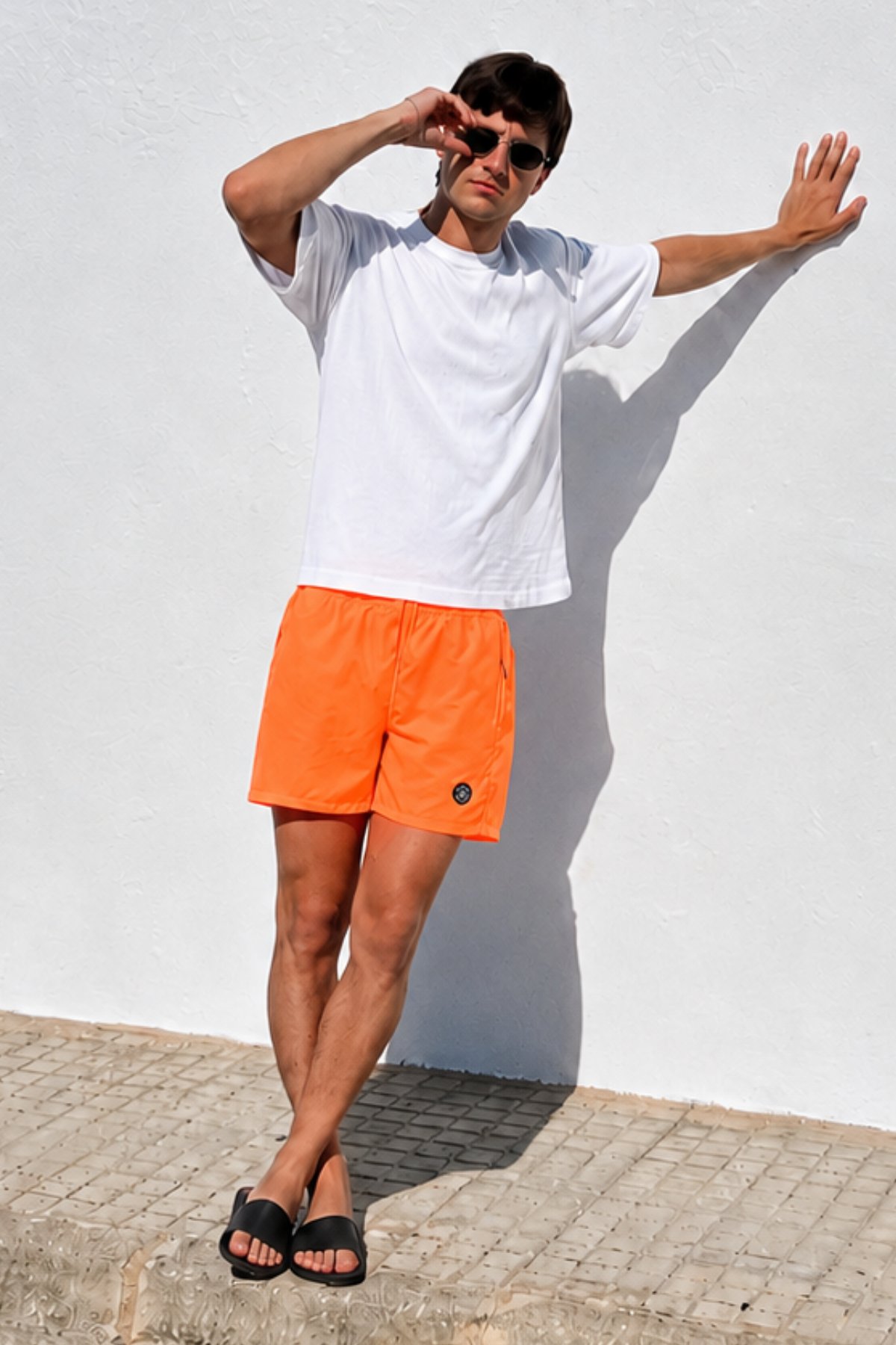 Madmext Neon Orange Basic Swim Wear Short