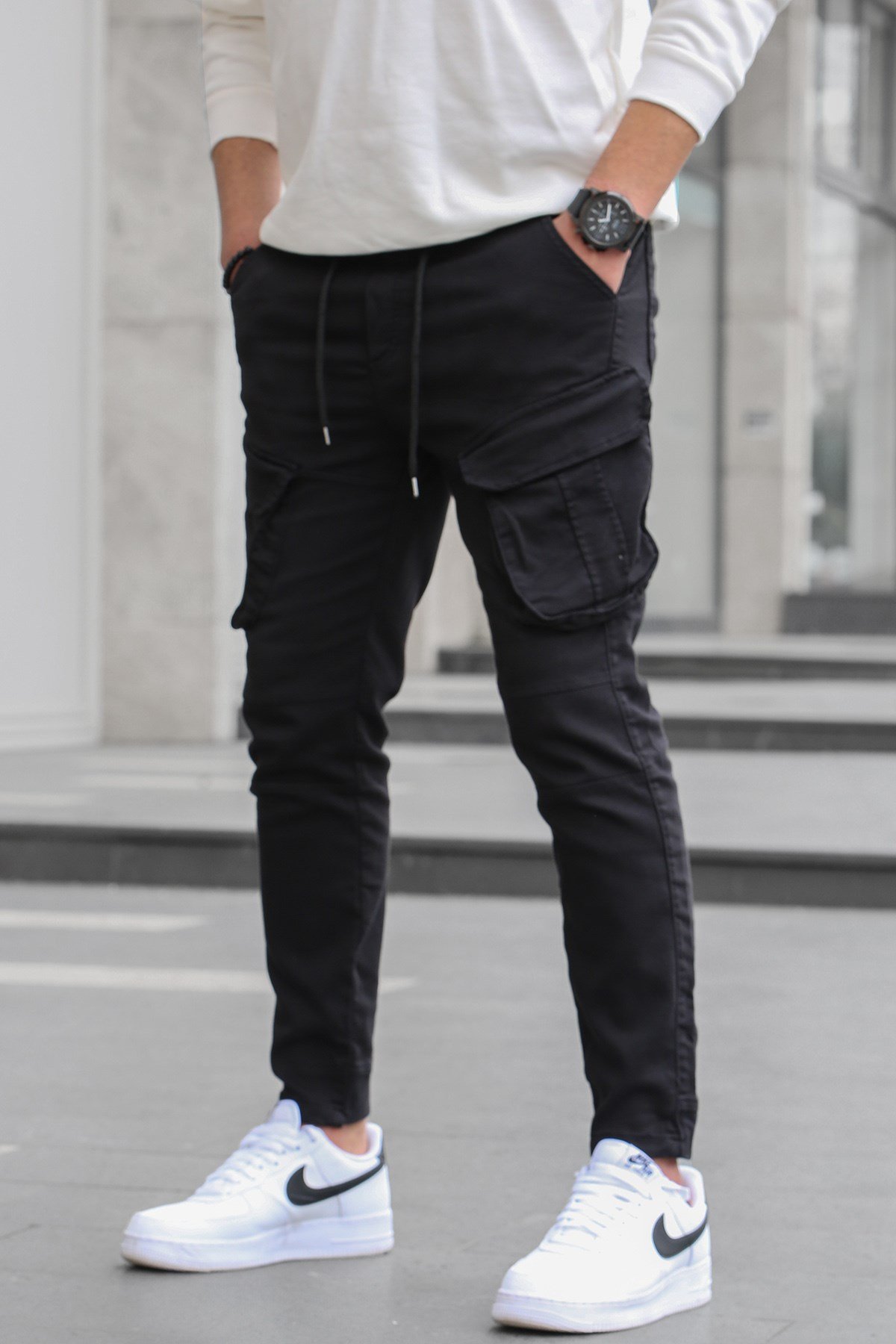 Black cargo trousers mens online