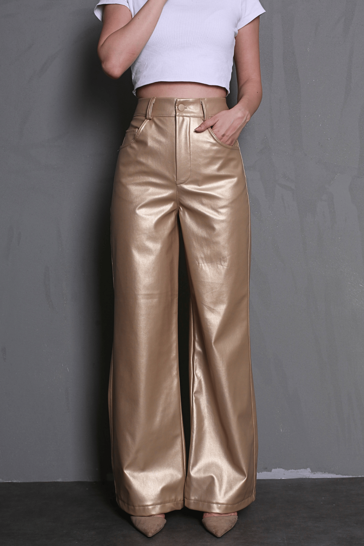 Gold Deri Basic Kadın Pantolon - Madmext