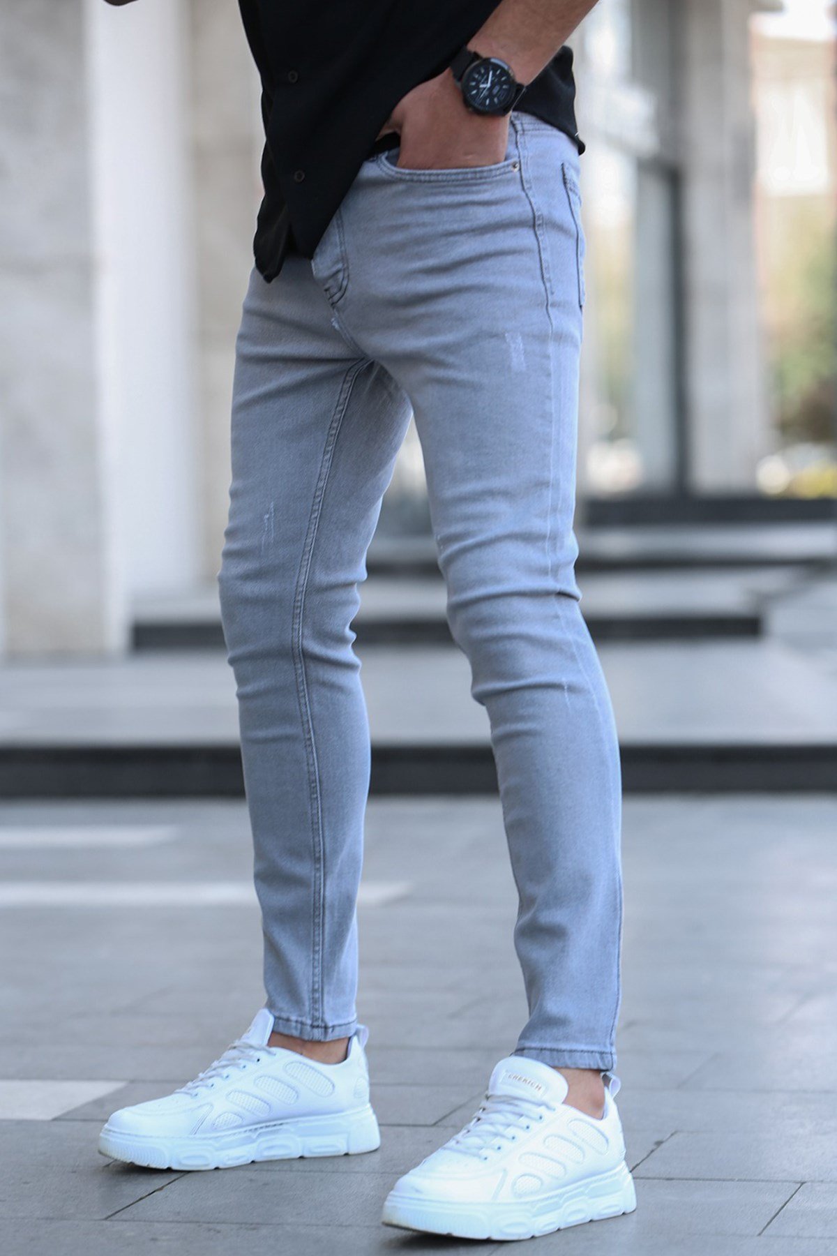 Men Gray Skin Fit Jeans -- Madmext