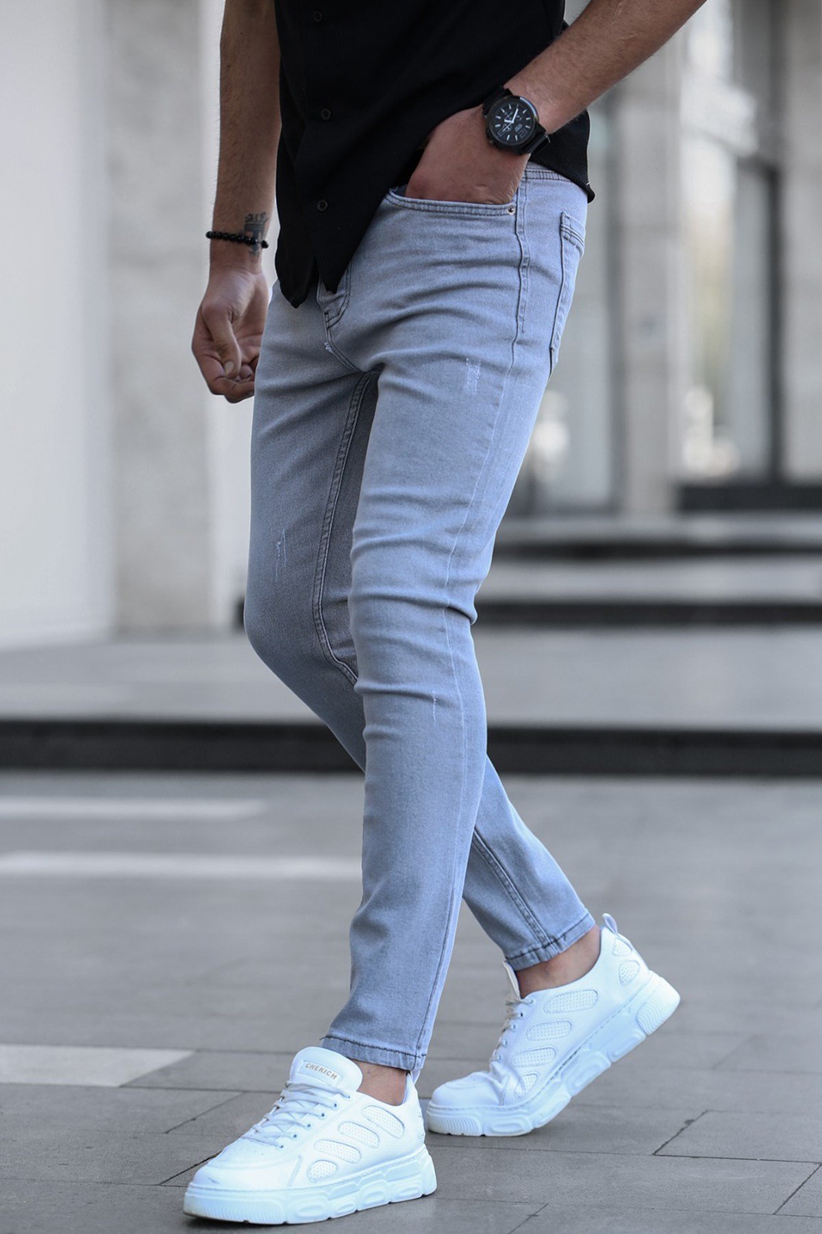 Men Skin Fit Blue Jeans -- Madmext