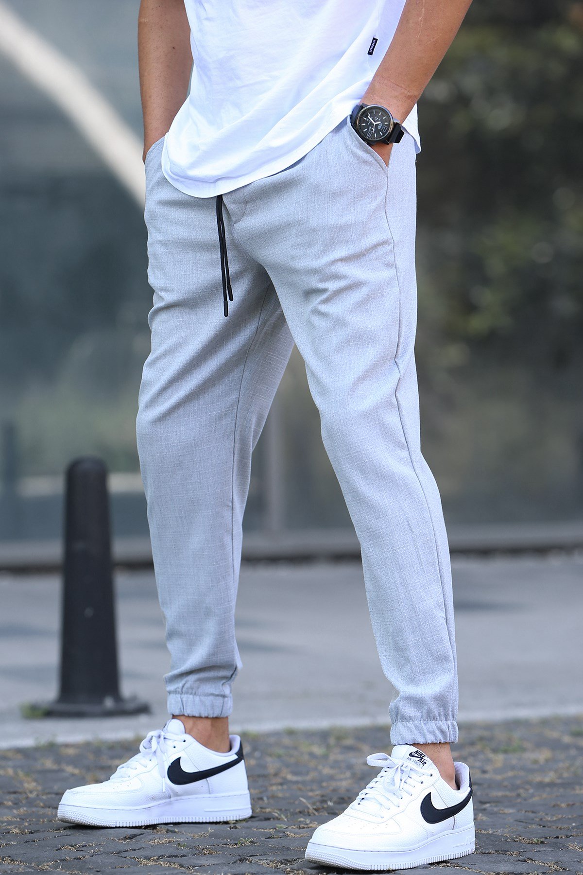Gray Slim Fit Jogger Trousers Madmext