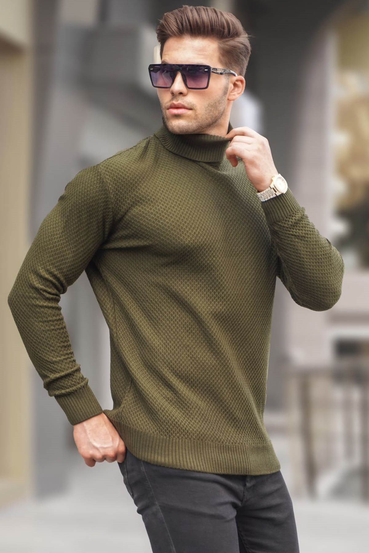 Khaki turtleneck mens sale