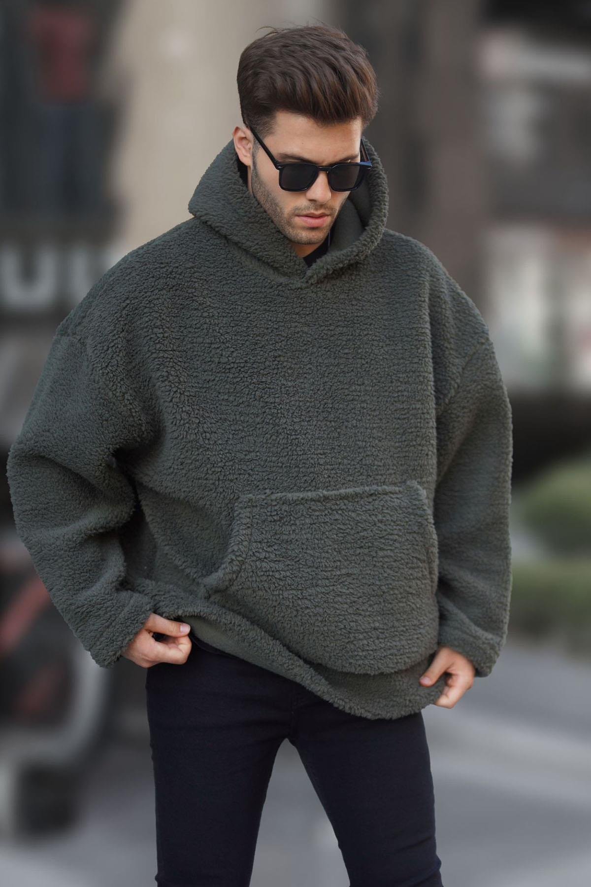 Haki Oversize Pelış Erkek Sweatshirt - Madmext