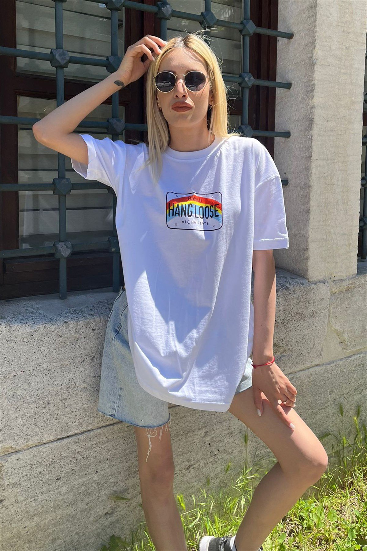 Kadın Beyaz Baskılı Oversize T-shirt - Madmext