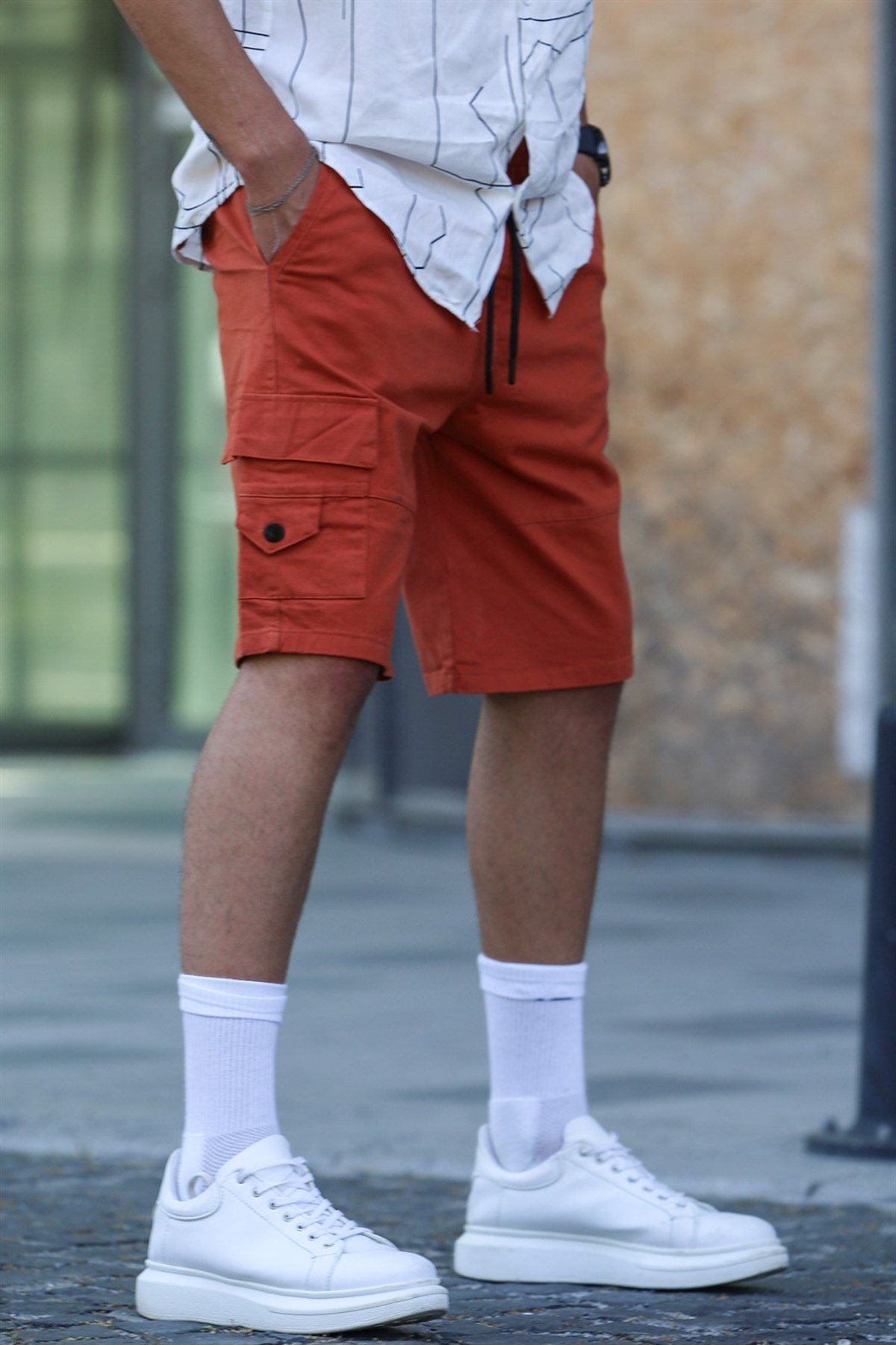 Brick Red Capri Shorts with Cargo Pockets Madmext
