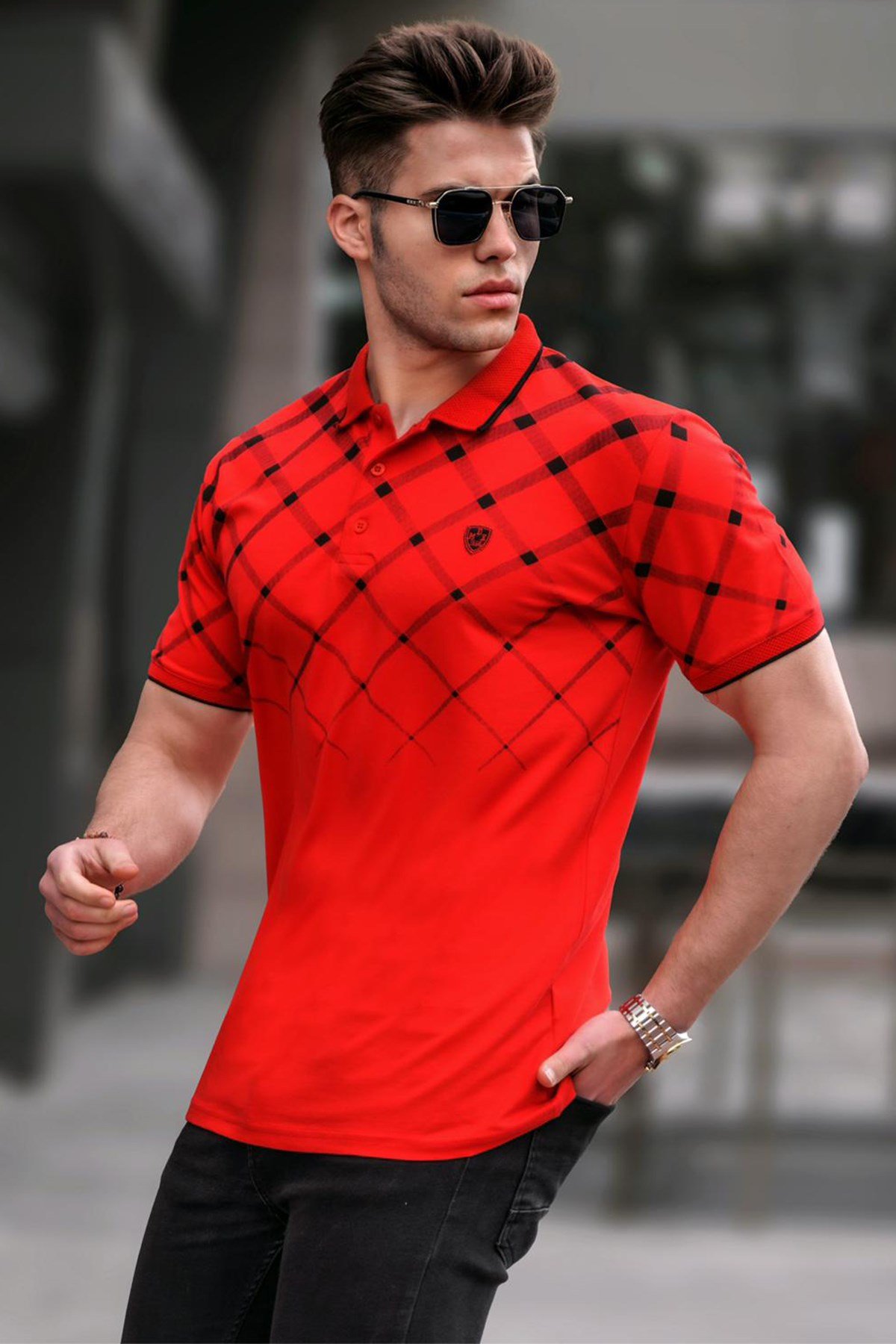 Men Red Polo T-Shirt -- Madmext