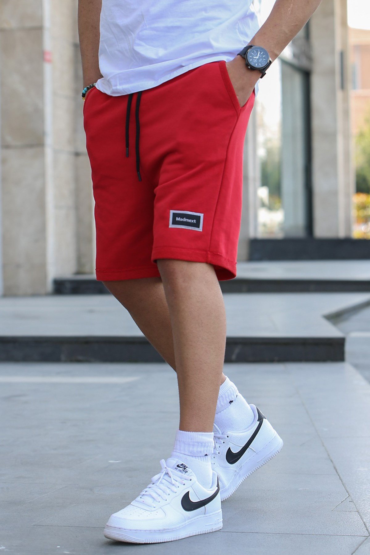Men Basic Red Capri Shorts -- Madmext