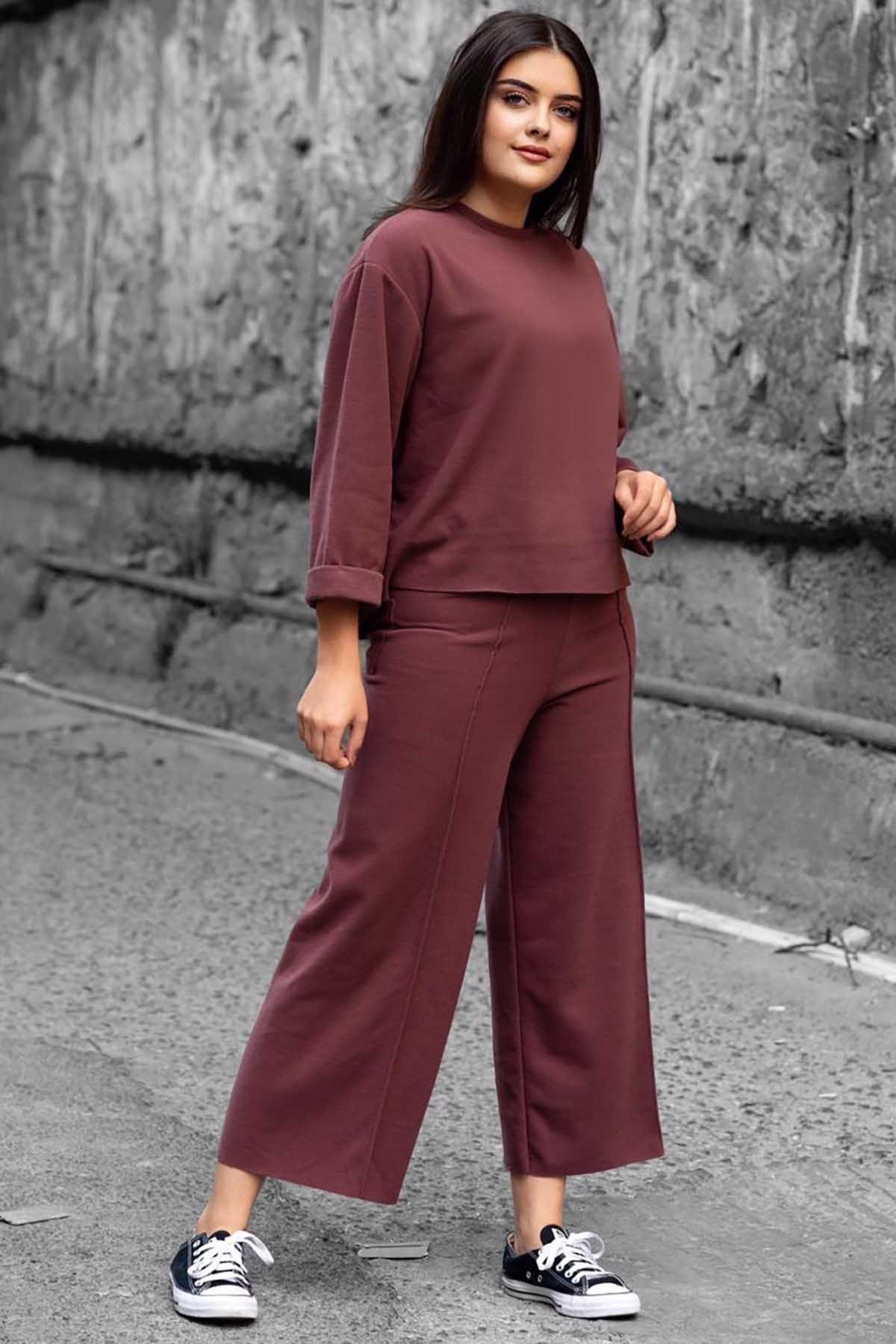MAD GIRL ズボン Mad Girls Claret Red Velvet Women Tracksuit Set MG731
