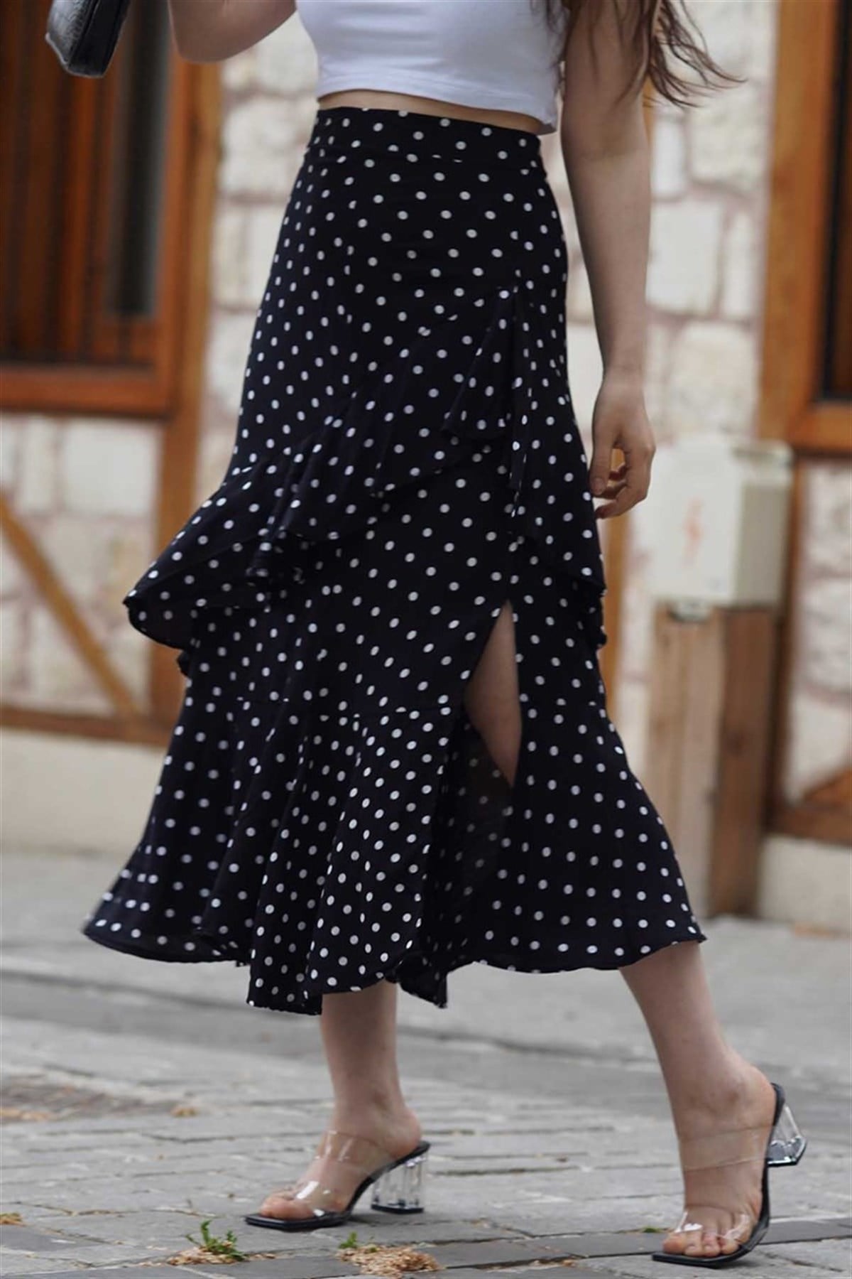 Mad Girls Black Dappled Frilled Skirt