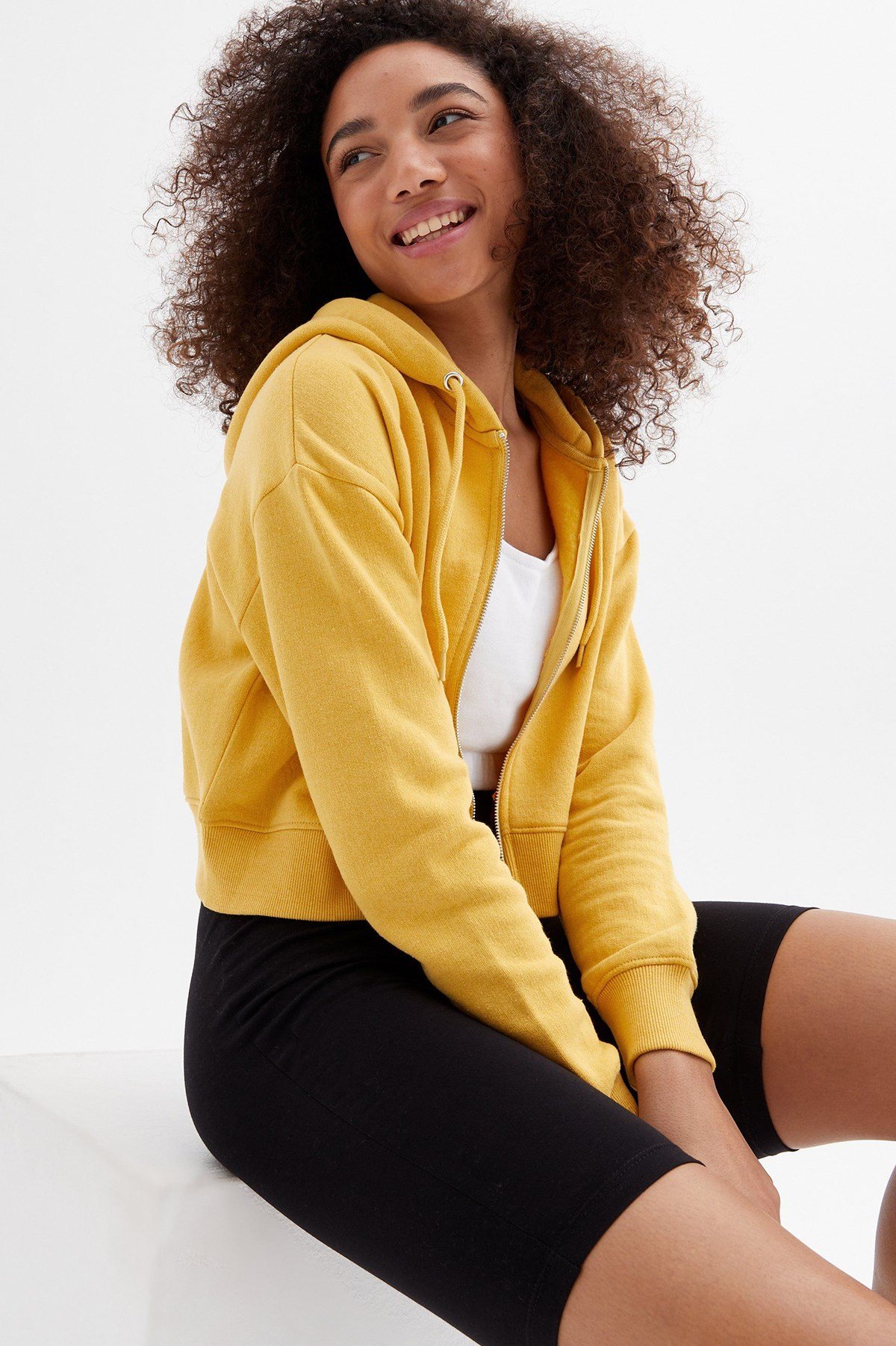 Yellow cropped zip up on sale hoodie