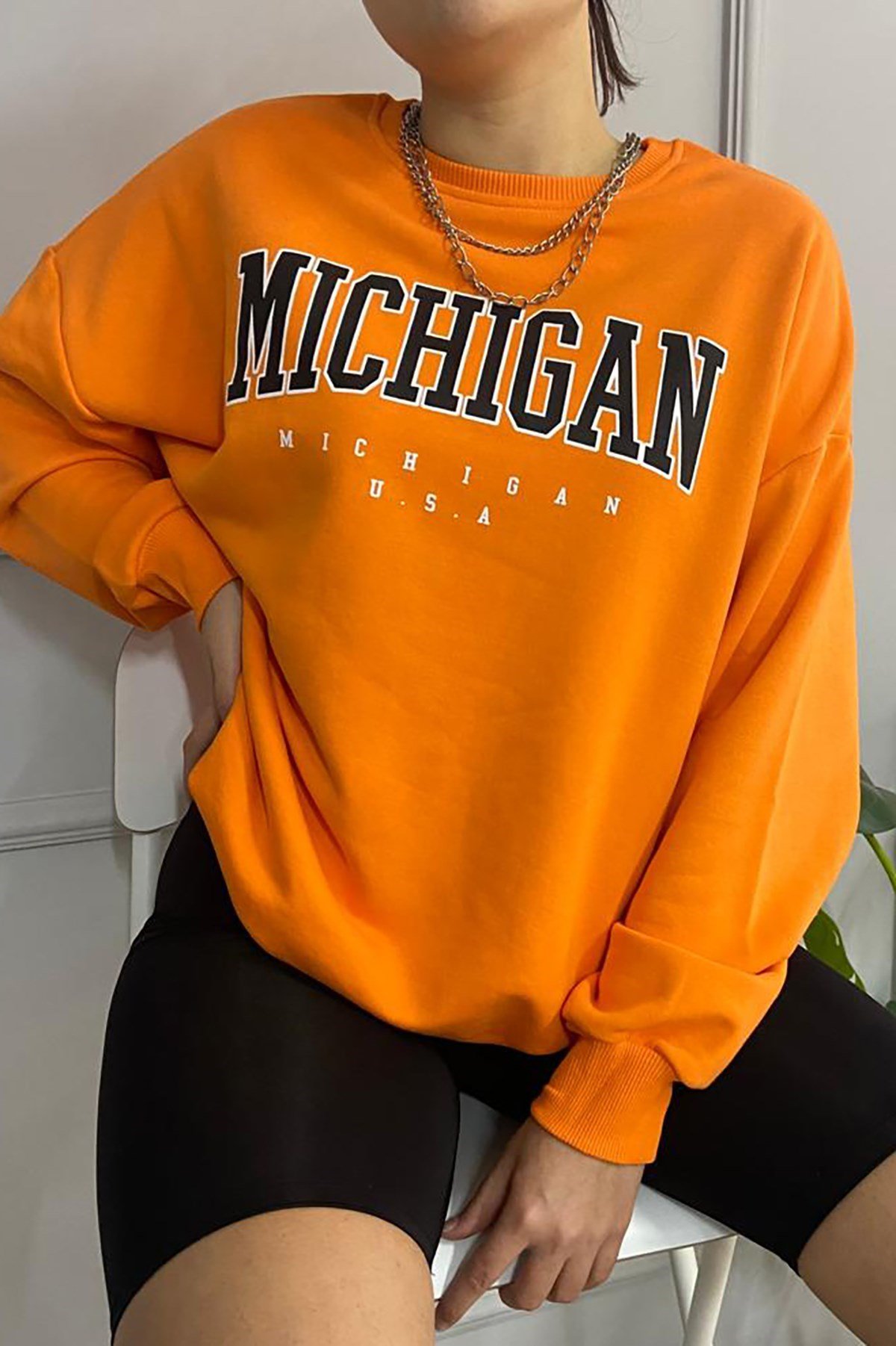 Mad Girls Orange Printed Women Sweatshirt