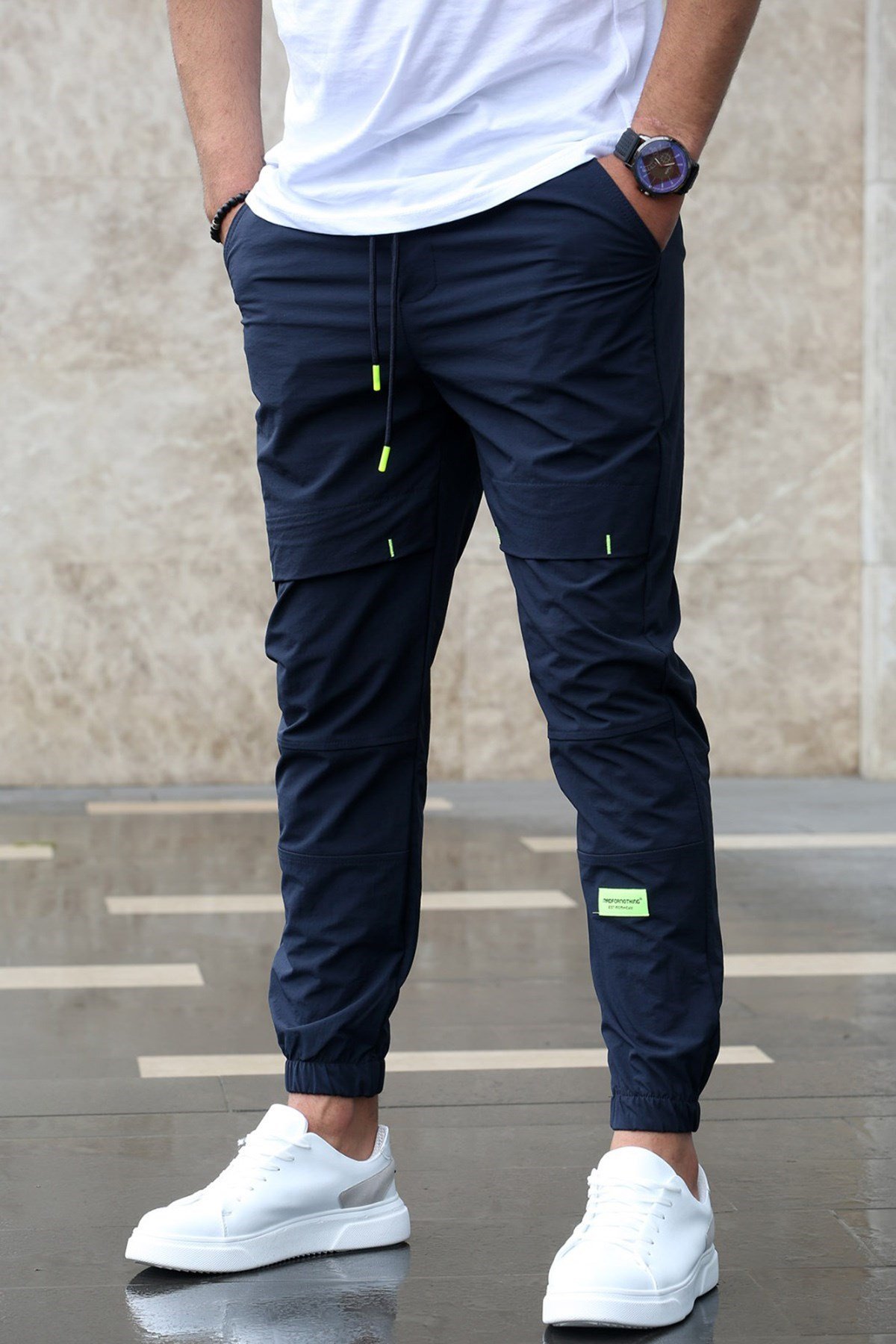 Madmext Navy Blue Cargo Jogger Jean