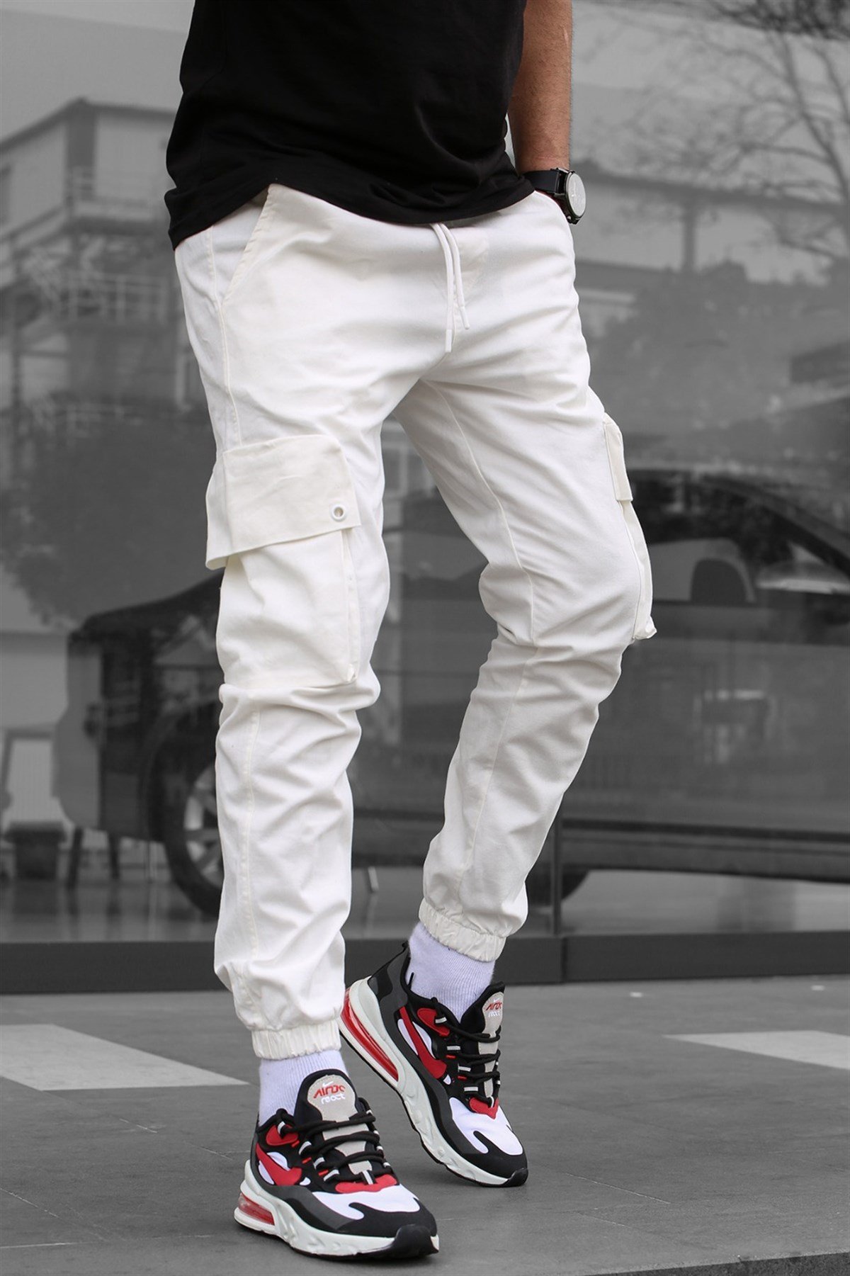 Beyaz Kargo Cep Jogger Pantolon - Madmext