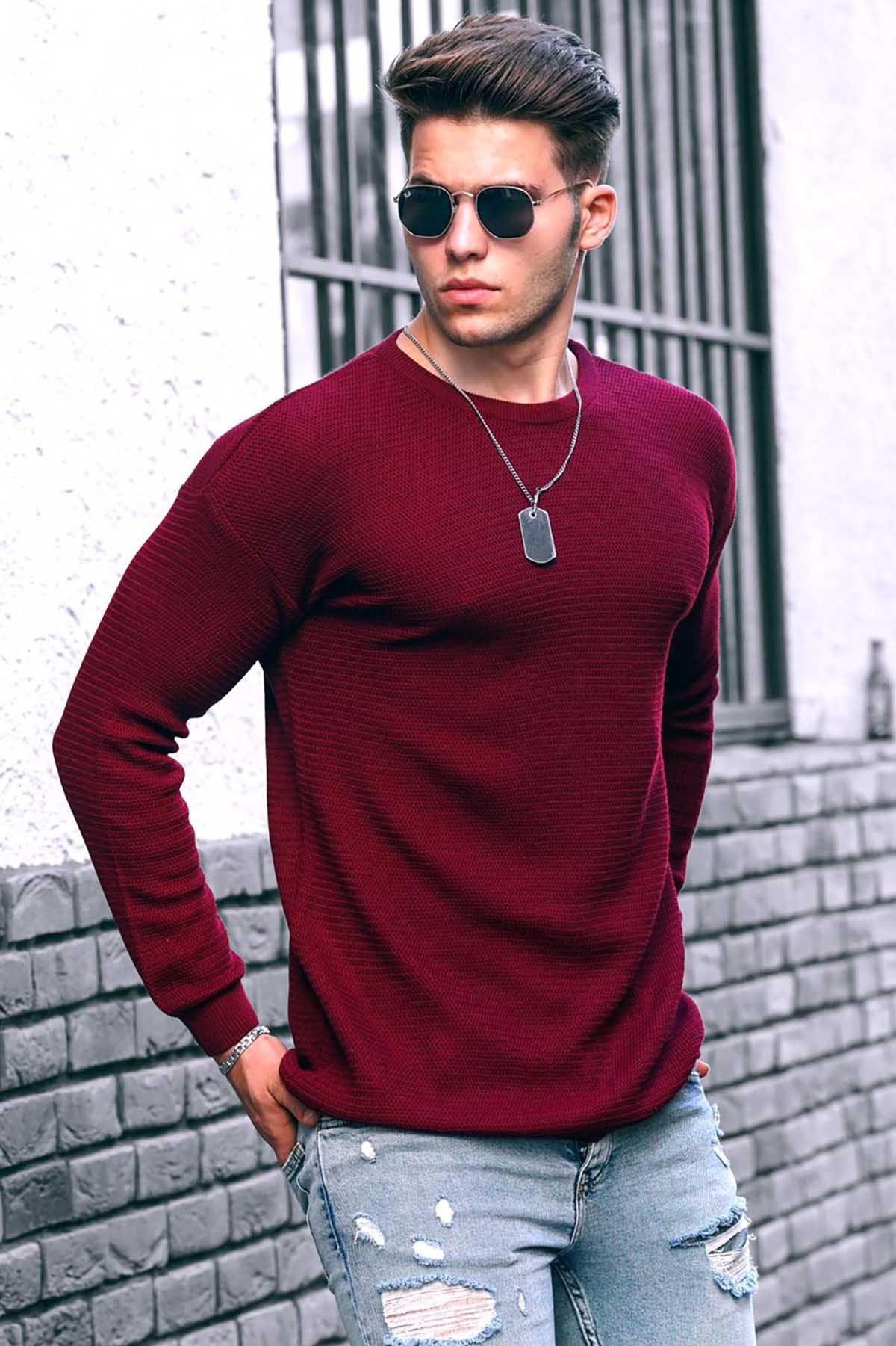 Madmext Claret Red Men Jumper 4735