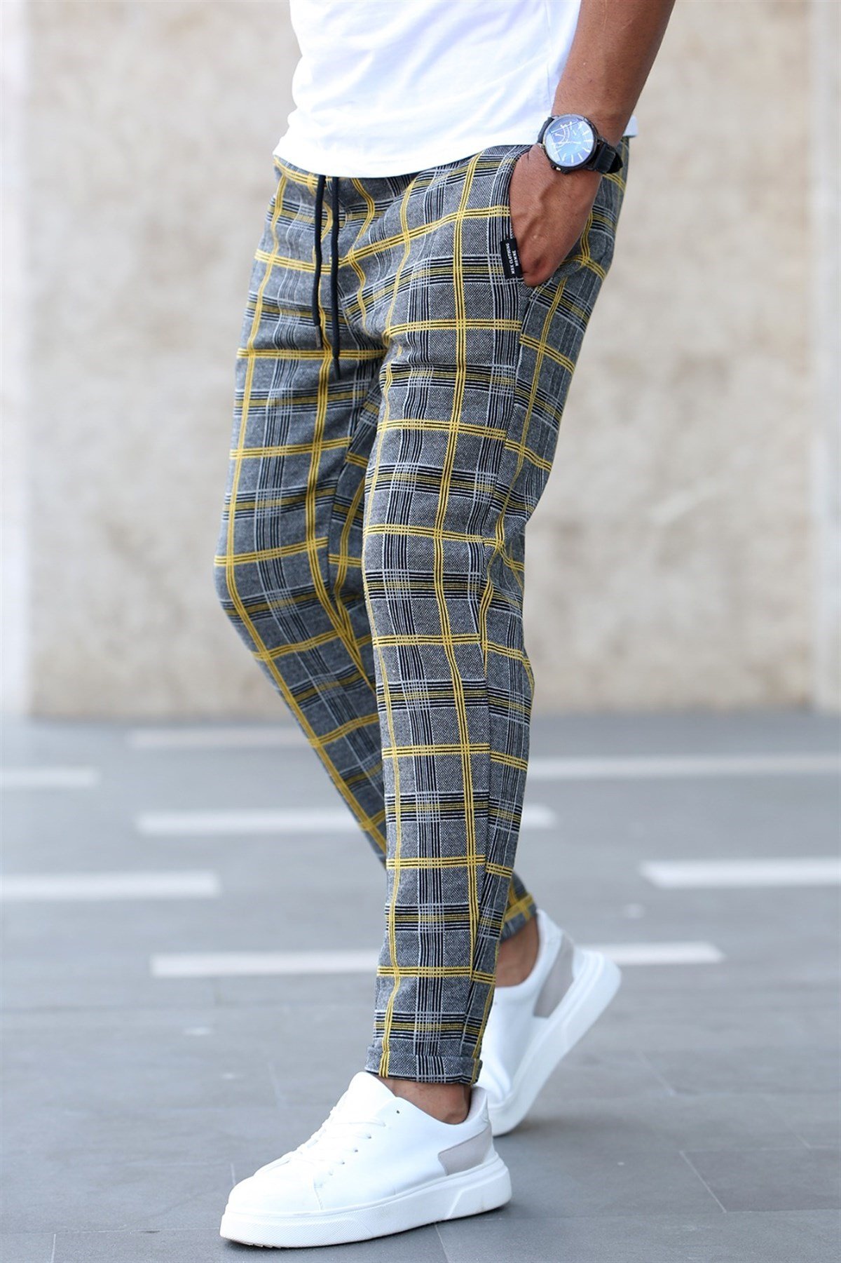 Yellow sales checkered sweatpants