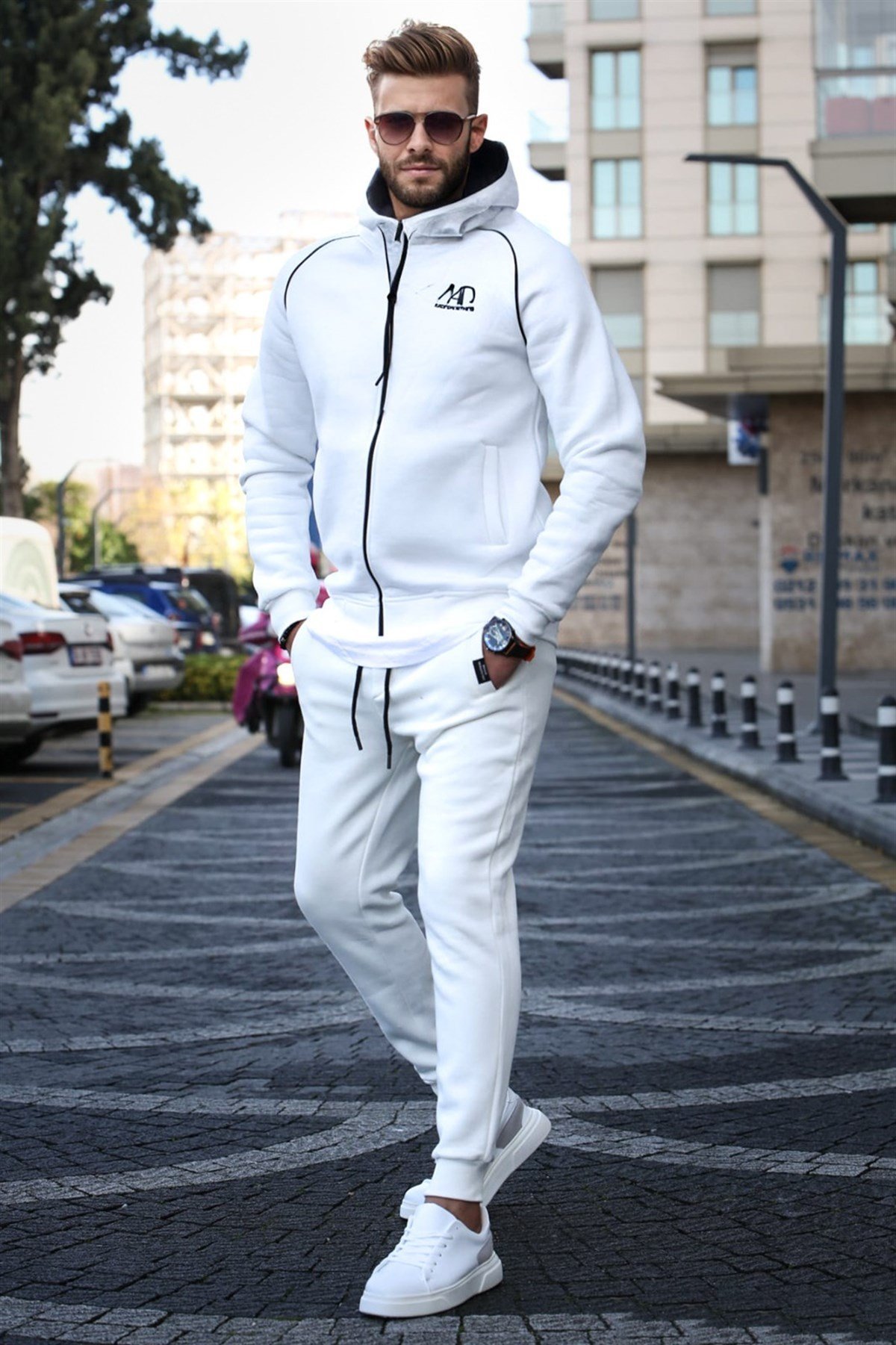 White 3 Thread Fleece Tracksuit Madmext