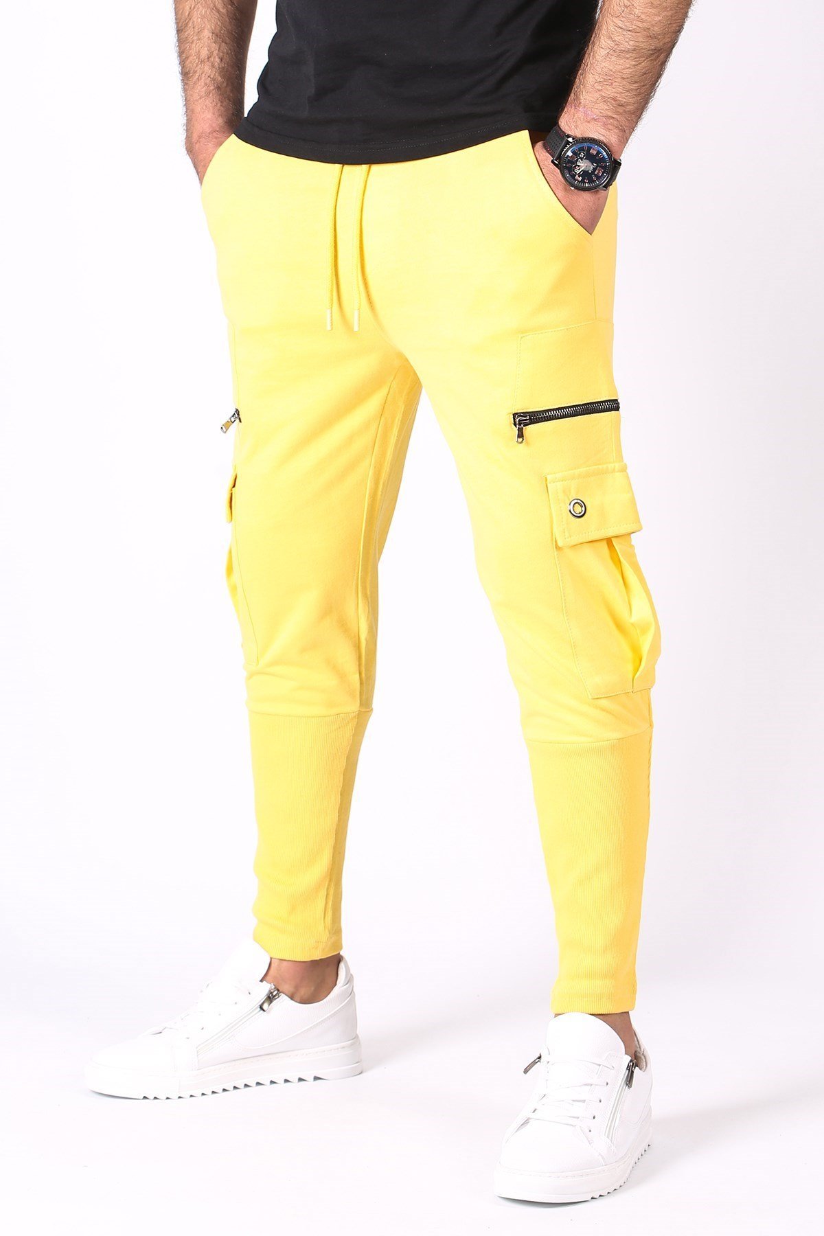 Madmext Yellow Zipper Detailed Sweatpants 2937