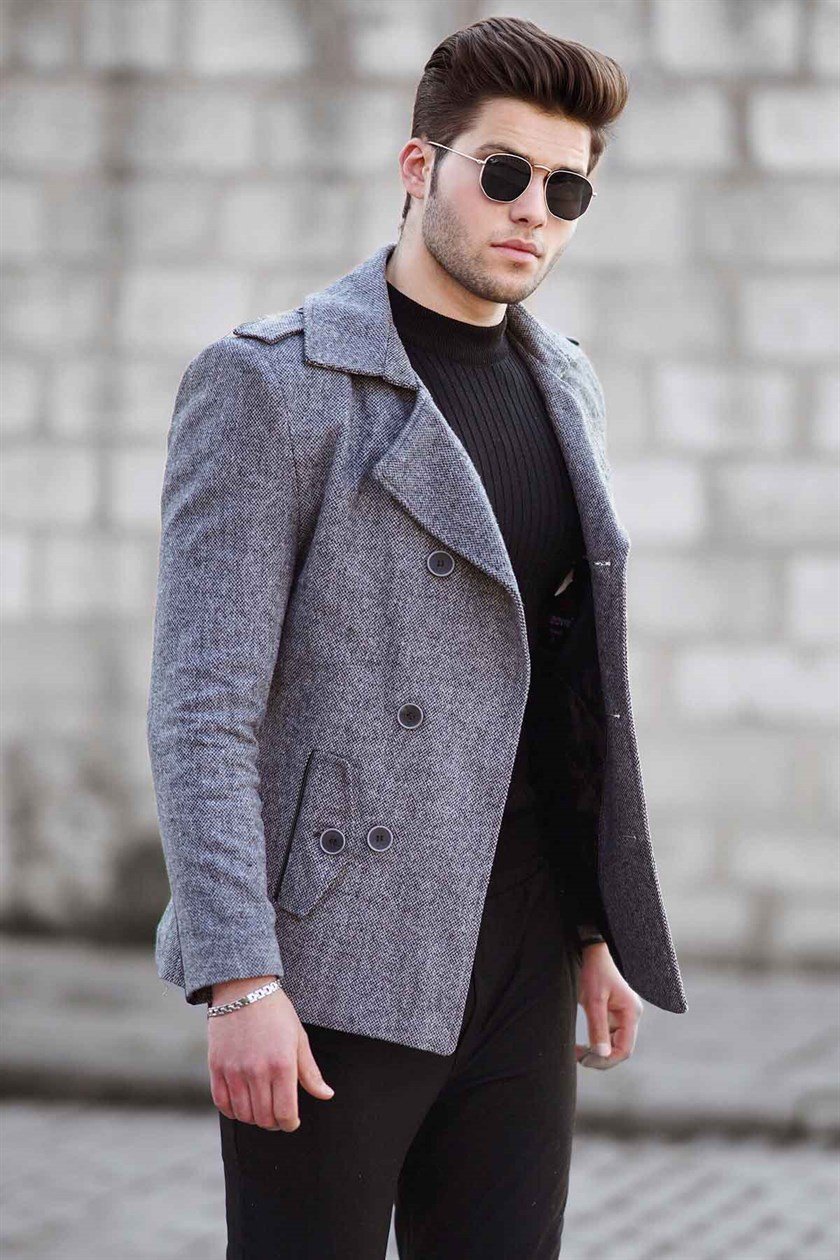 Madmext Dark Grey Wool Blend Coat