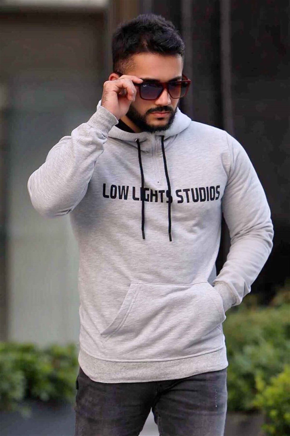 Madmext Grey Zipper Detailed Hoodie