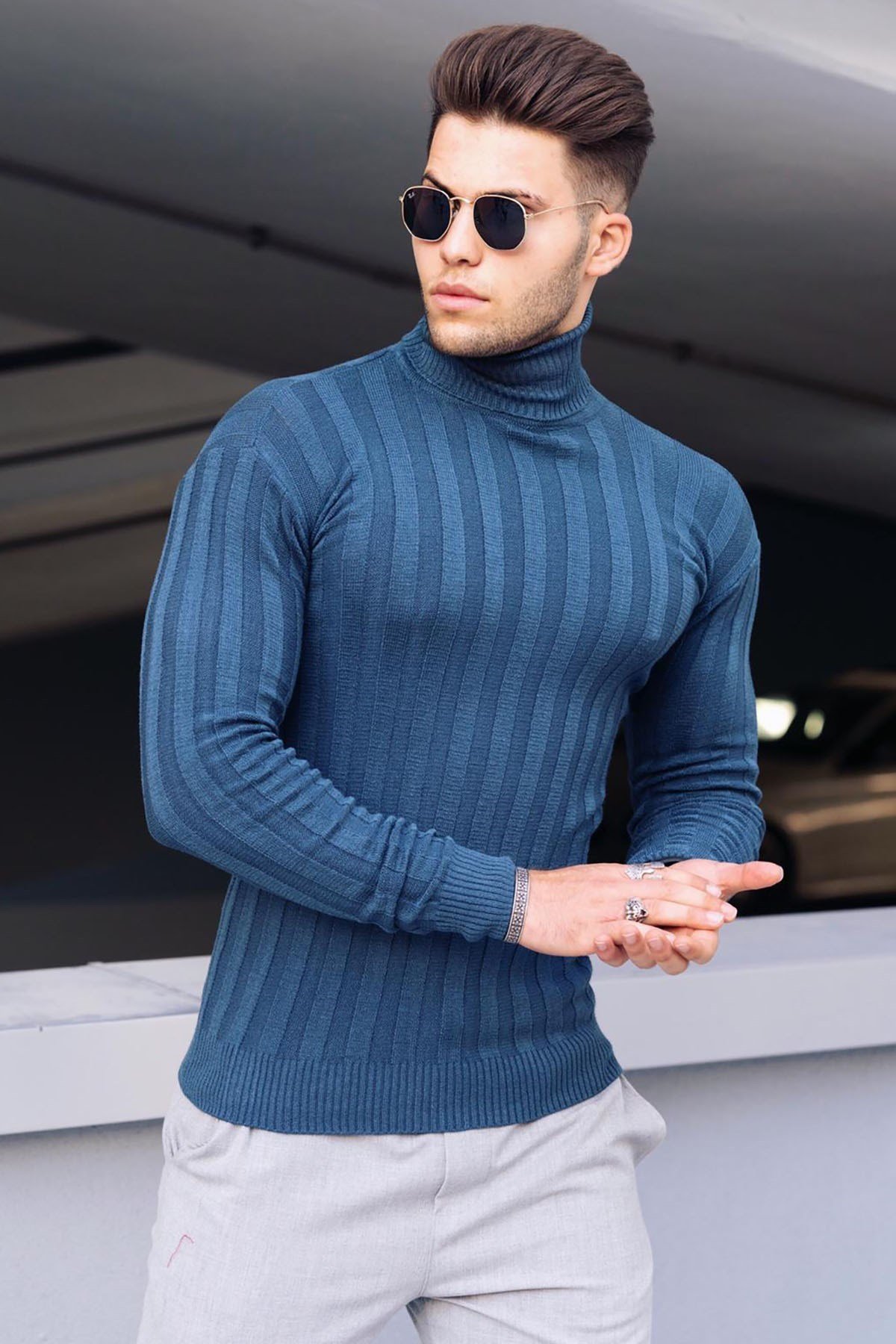 Indigo turtleneck top